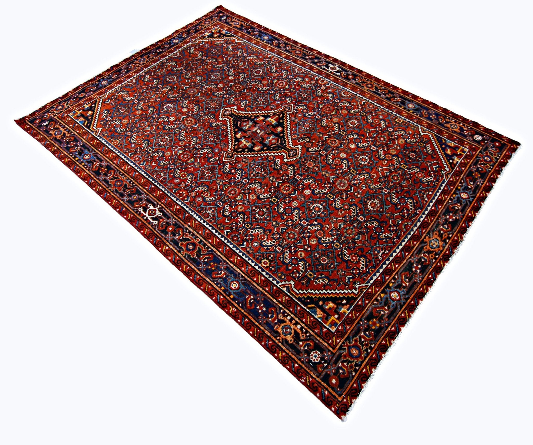 Handmade Vintage Persian Hossainabad Rug | 206 x 149 cm | 6'9" x 4'11" - Najaf Rugs & Textile