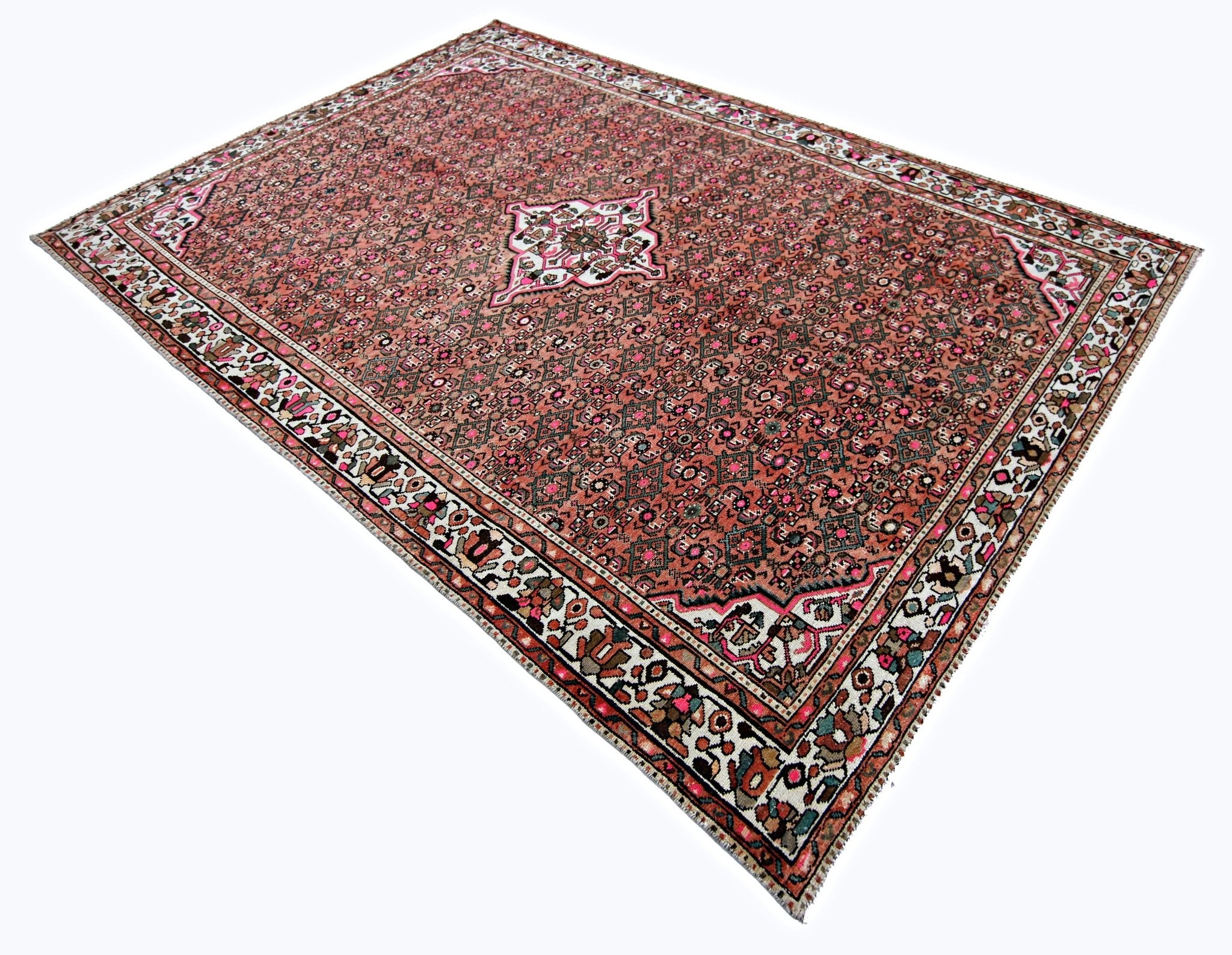 Handmade Vintage Persian Hossainabad Rug | 292 x 200 cm | 9'7" x 6'7" - Najaf Rugs & Textile