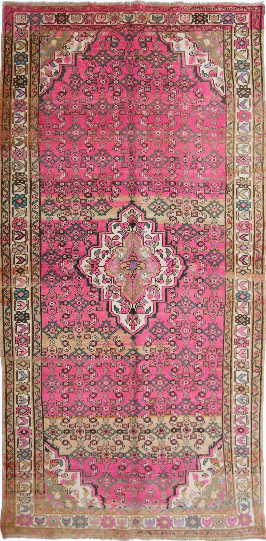 Handmade Vintage Persian Hossainabad Rug | 299 x 148 cm | 9'9" x 4'10" - Najaf Rugs & Textile