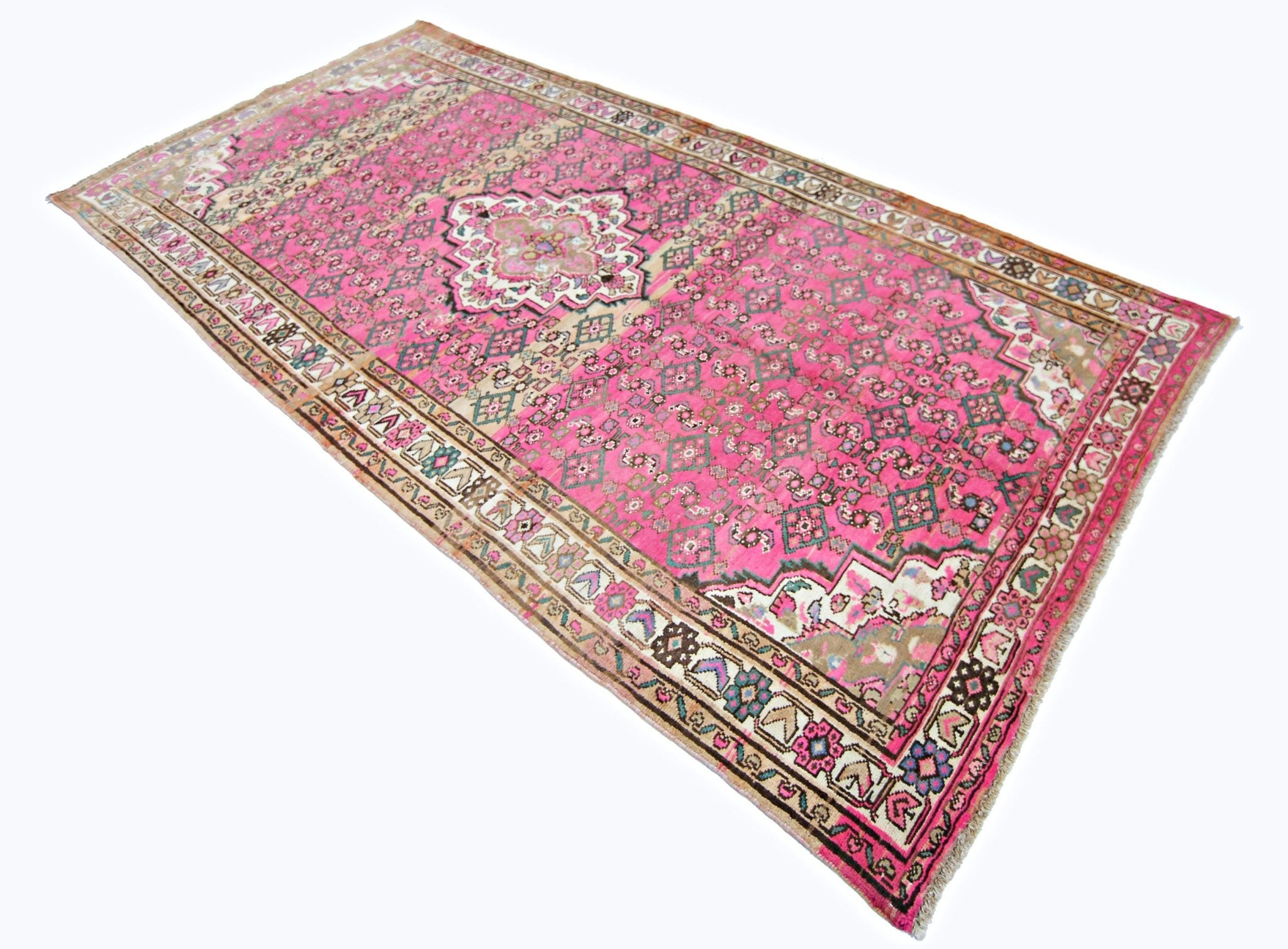 Handmade Vintage Persian Hossainabad Rug | 299 x 148 cm | 9'9" x 4'10" - Najaf Rugs & Textile
