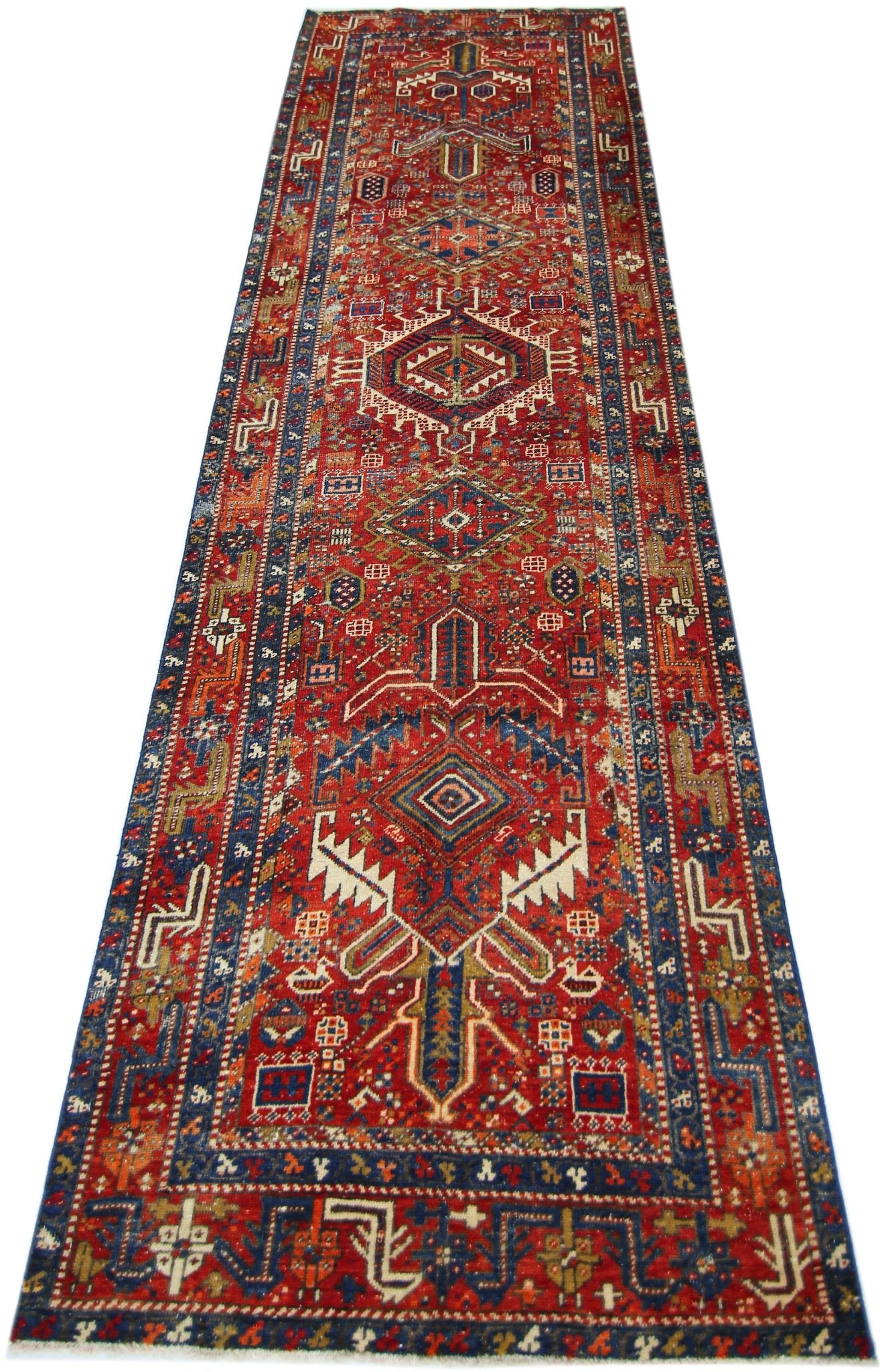Handmade Vintage Persian Karaja Hallway Runner | 314 x 107 cm | 10'4" x 3'6" - Najaf Rugs & Textile
