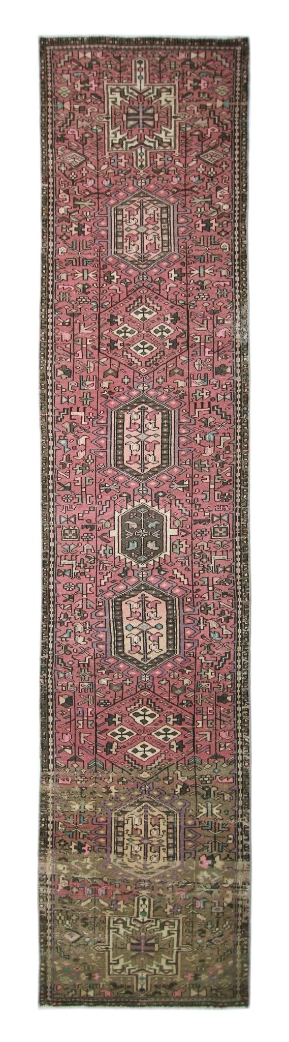 Handmade Vintage Persian Karaja Hallway Runner | 330 x 72 cm | 10'10" x 2'4" - Najaf Rugs & Textile