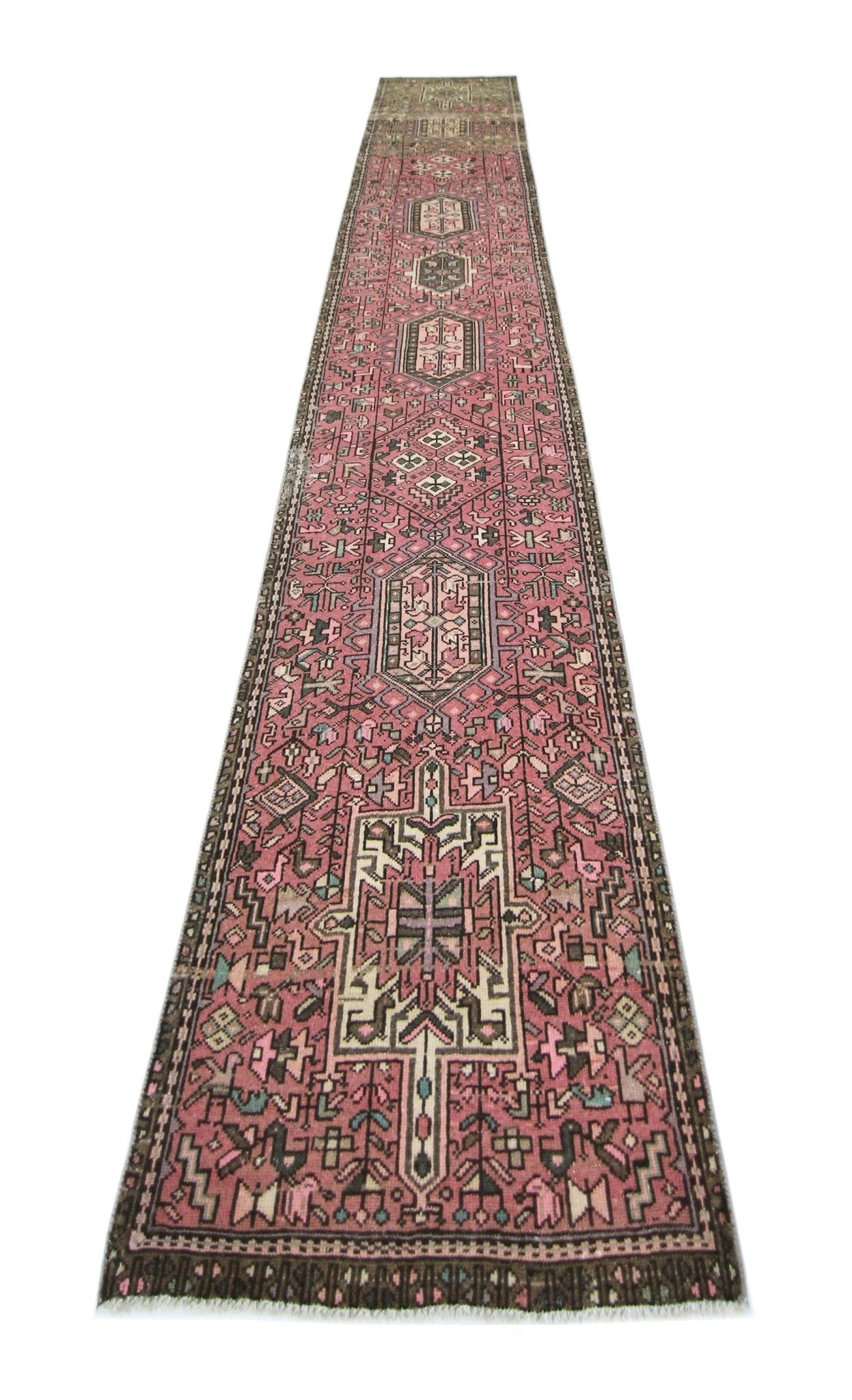 Handmade Vintage Persian Karaja Hallway Runner | 330 x 72 cm | 10'10" x 2'4" - Najaf Rugs & Textile