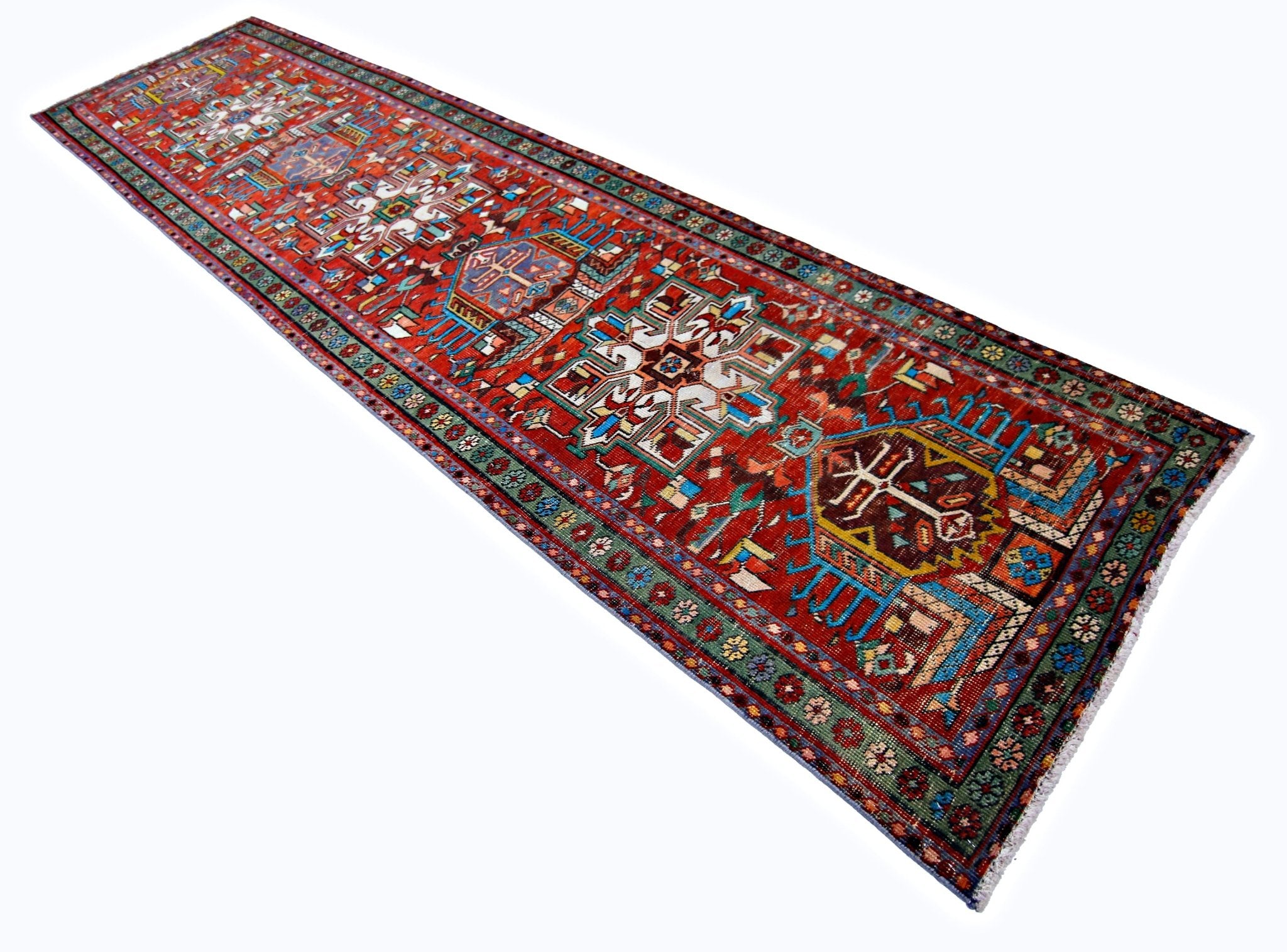 Handmade Vintage Persian Karaja Hallway Runner | 378 x 98 cm | 12'15" x 3'2" - Najaf Rugs & Textile