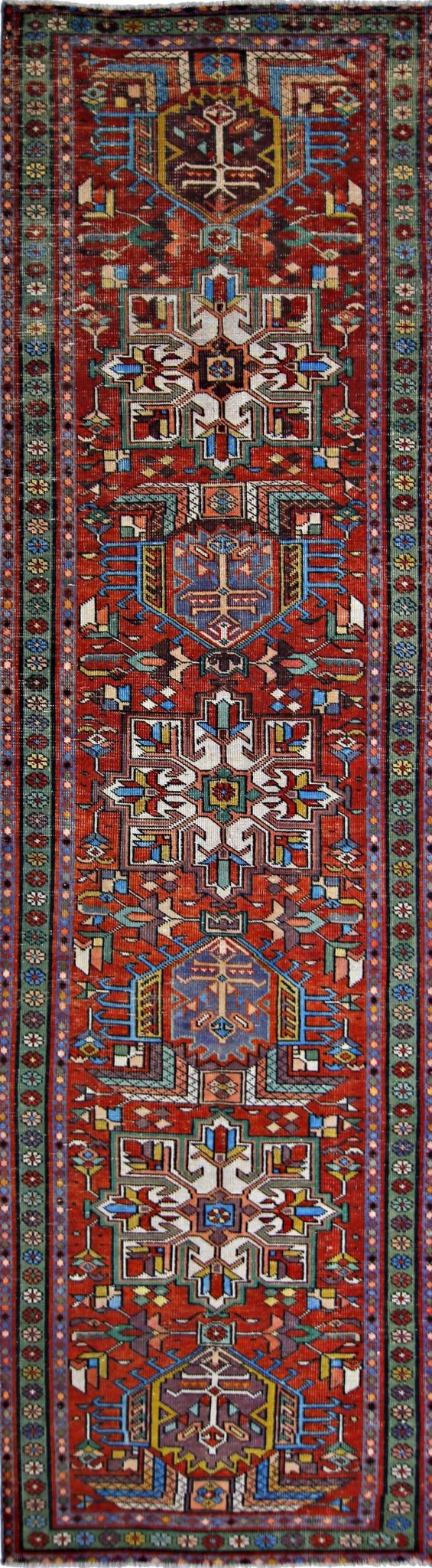 Handmade Vintage Persian Karaja Hallway Runner | 378 x 98 cm | 12'15" x 3'2" - Najaf Rugs & Textile