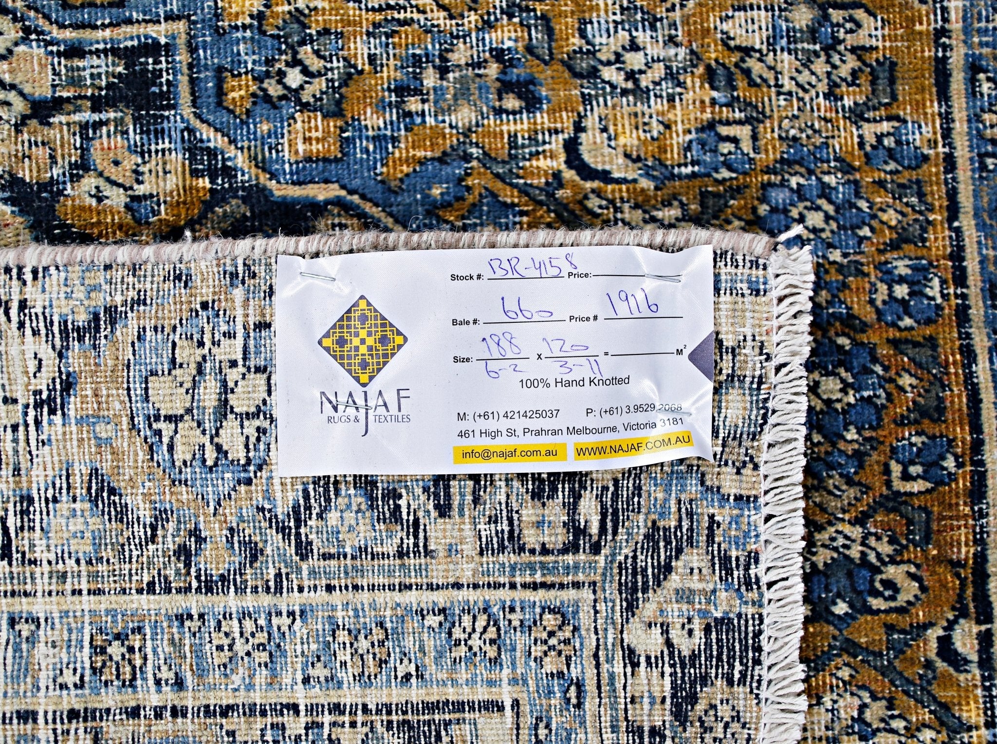 Handmade Vintage Persian Kashan Rug | 188 x 120 cm | 6'2" x 3'11" - Najaf Rugs & Textile