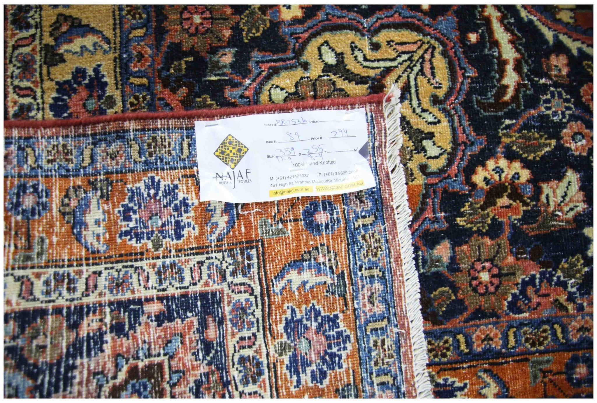 Handmade Vintage Persian Kashan Rug | 359 x 255 cm | 11'9" x 8'4" - Najaf Rugs & Textile