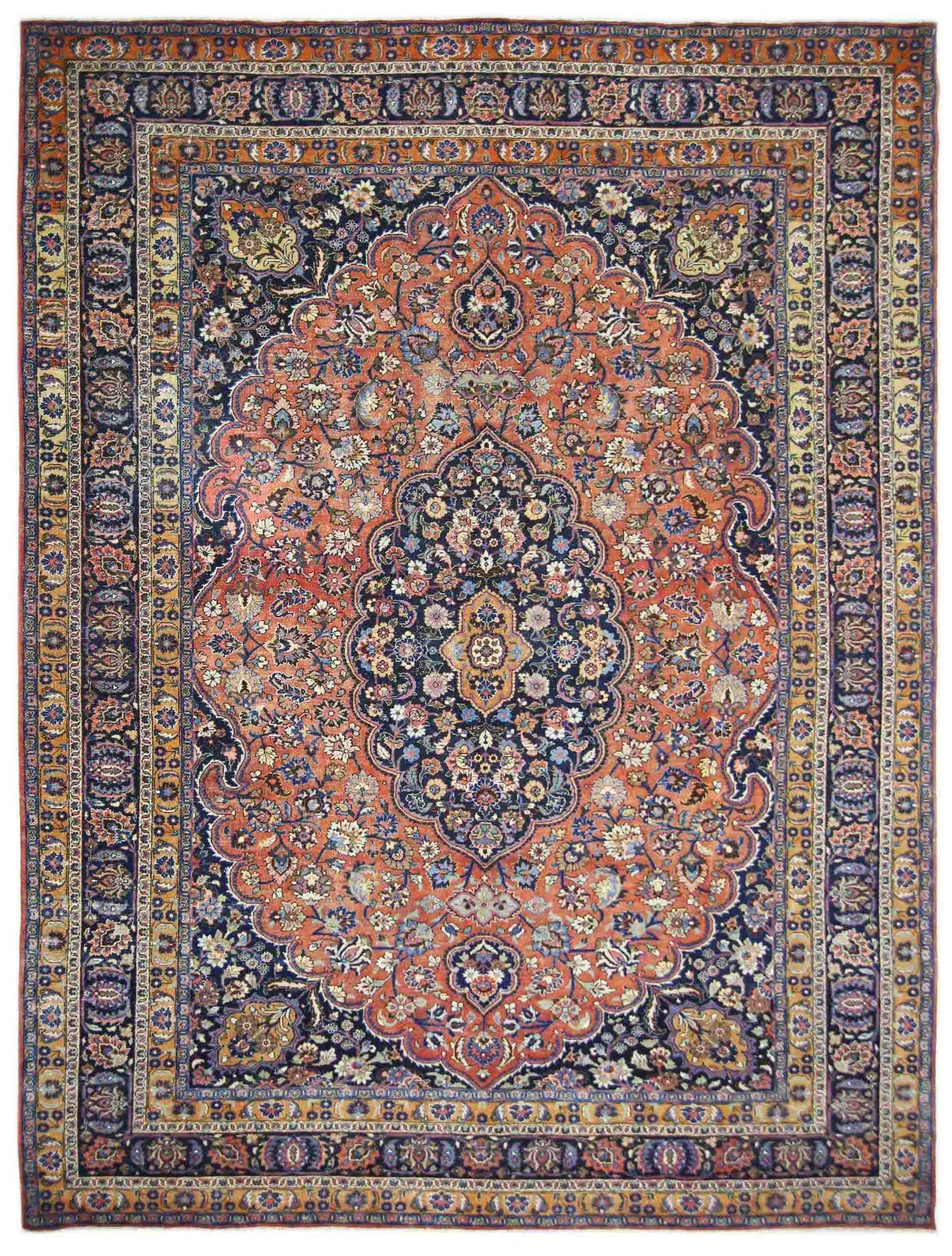 Handmade Vintage Persian Kashan Rug | 359 x 255 cm | 11'9" x 8'4" - Najaf Rugs & Textile