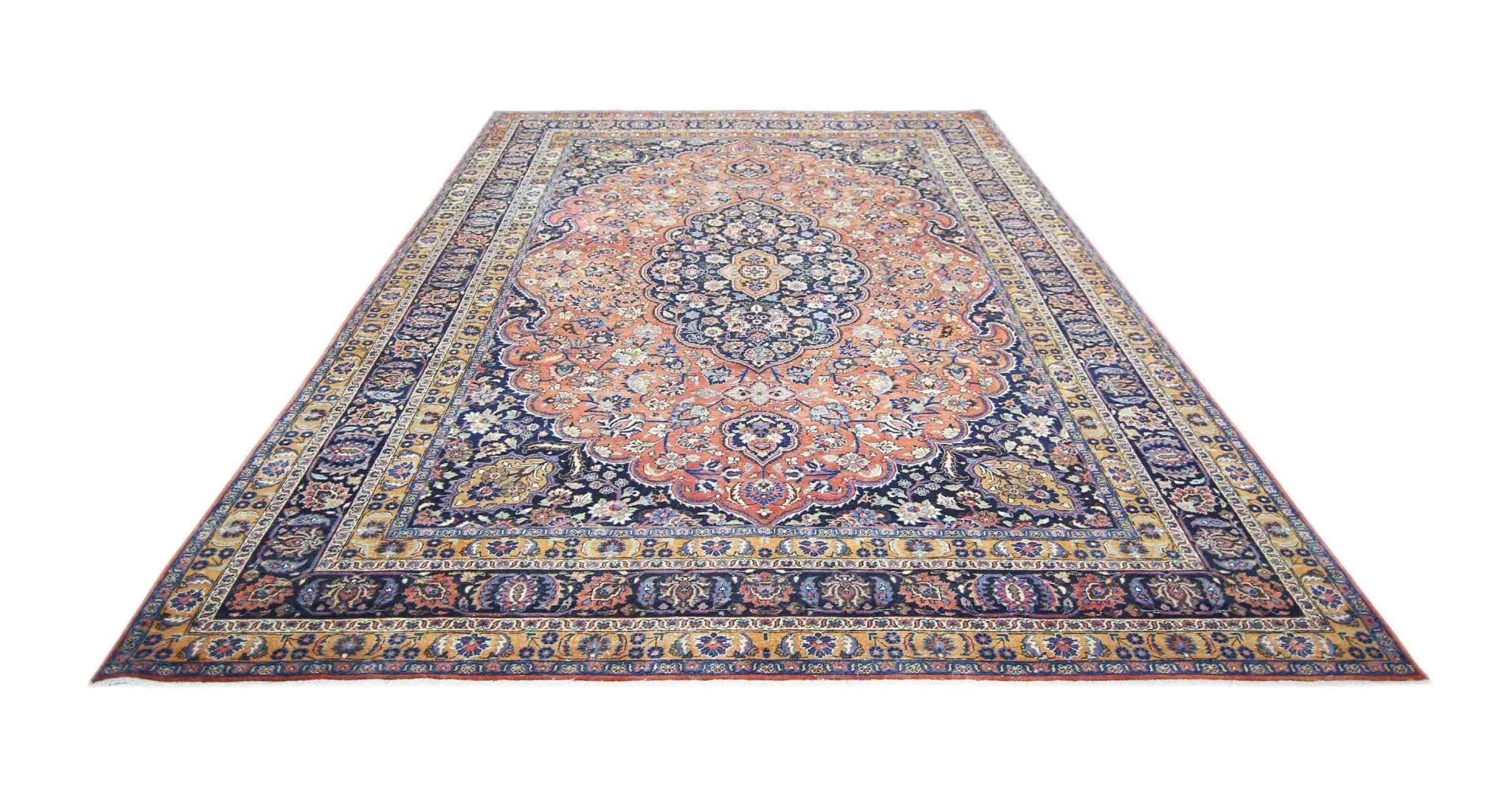 Handmade Vintage Persian Kashan Rug | 359 x 255 cm | 11'9" x 8'4" - Najaf Rugs & Textile