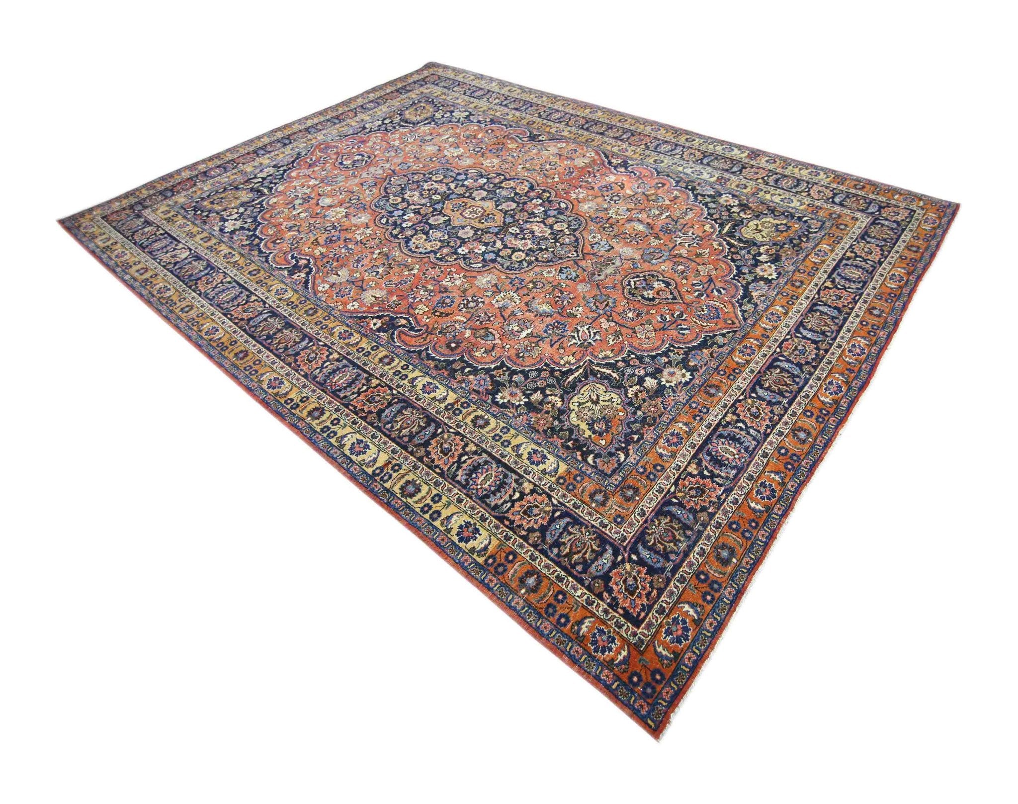 Handmade Vintage Persian Kashan Rug | 359 x 255 cm | 11'9" x 8'4" - Najaf Rugs & Textile