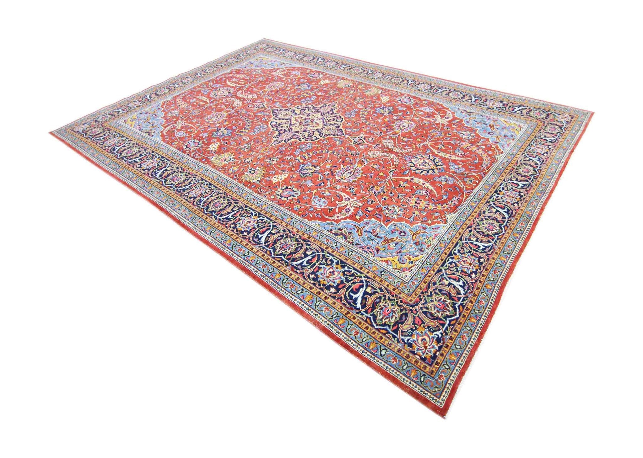 Handmade Vintage Persian Kashan Rug | 363 x 240 cm | 11'11" x 7'10" - Najaf Rugs & Textile