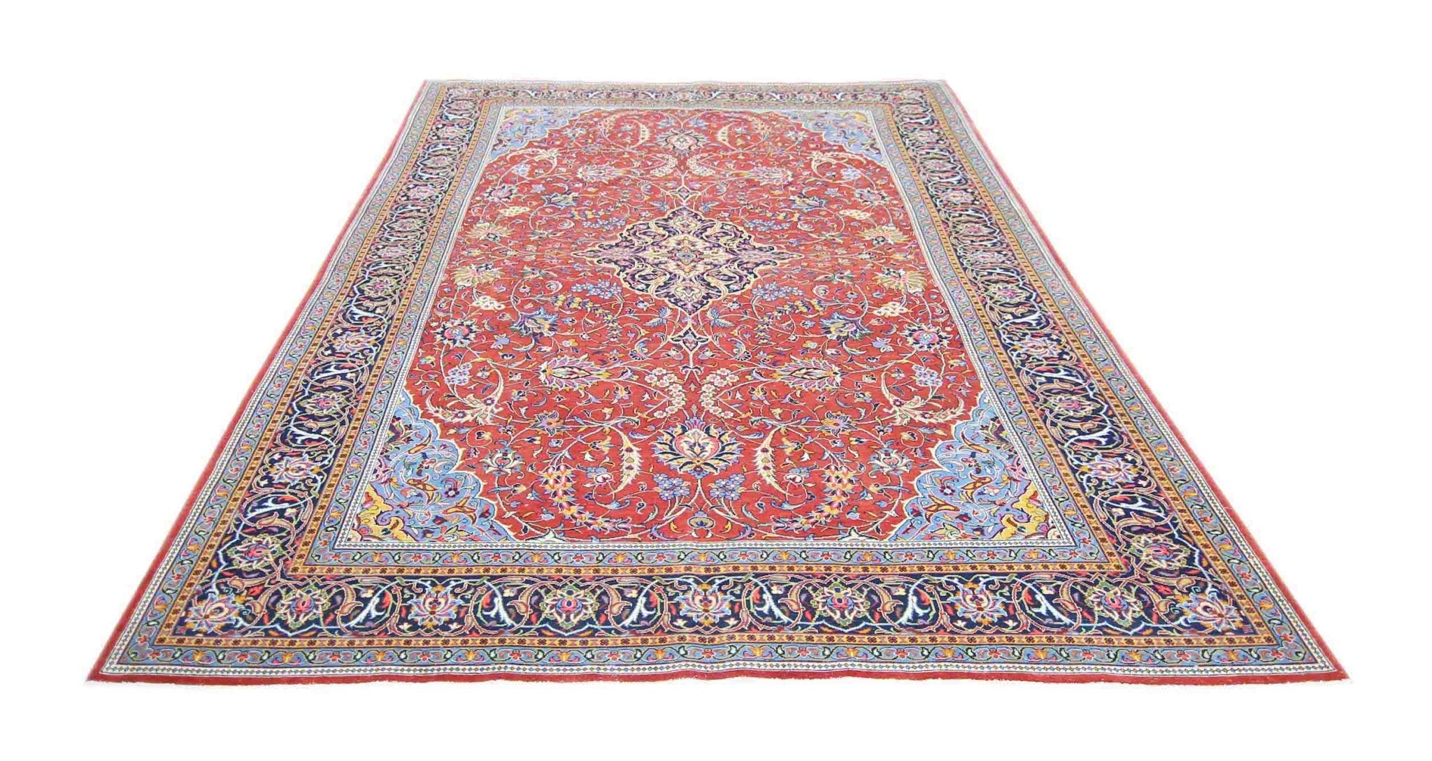 Handmade Vintage Persian Kashan Rug | 363 x 240 cm | 11'11" x 7'10" - Najaf Rugs & Textile