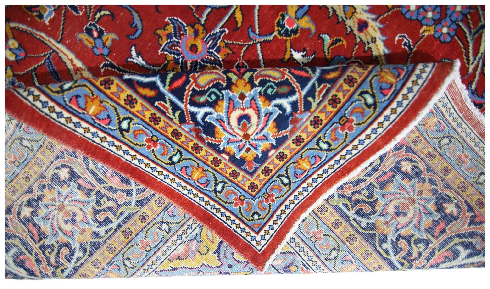 Handmade Vintage Persian Kashan Rug | 363 x 240 cm | 11'11" x 7'10" - Najaf Rugs & Textile