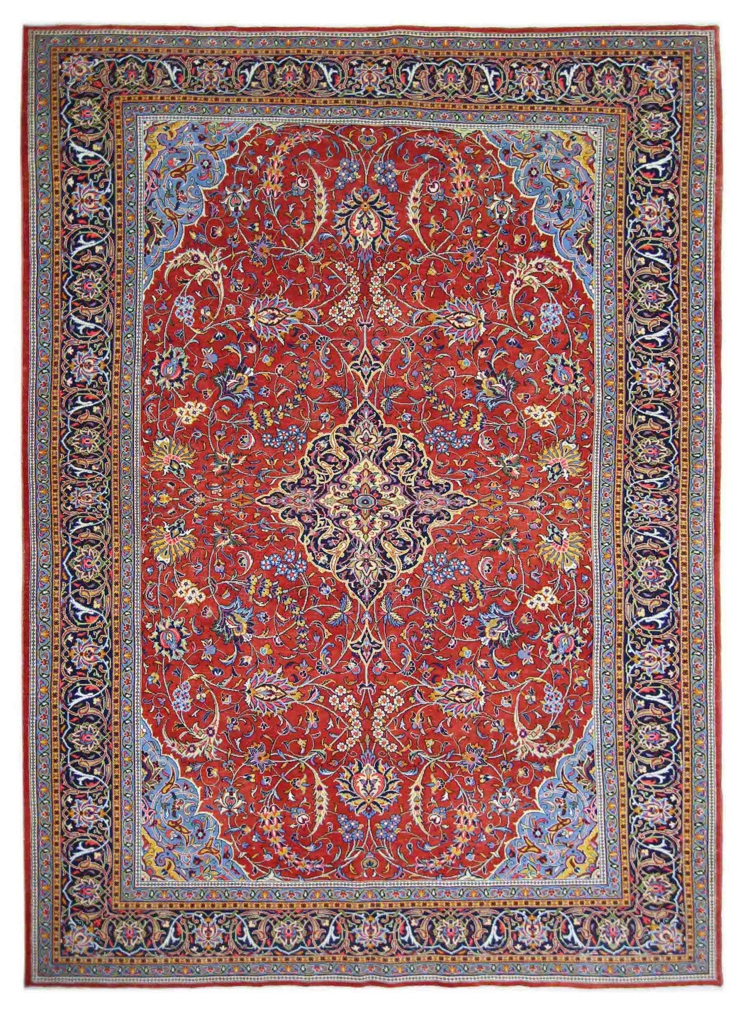 Handmade Vintage Persian Kashan Rug | 363 x 240 cm | 11'11" x 7'10" - Najaf Rugs & Textile