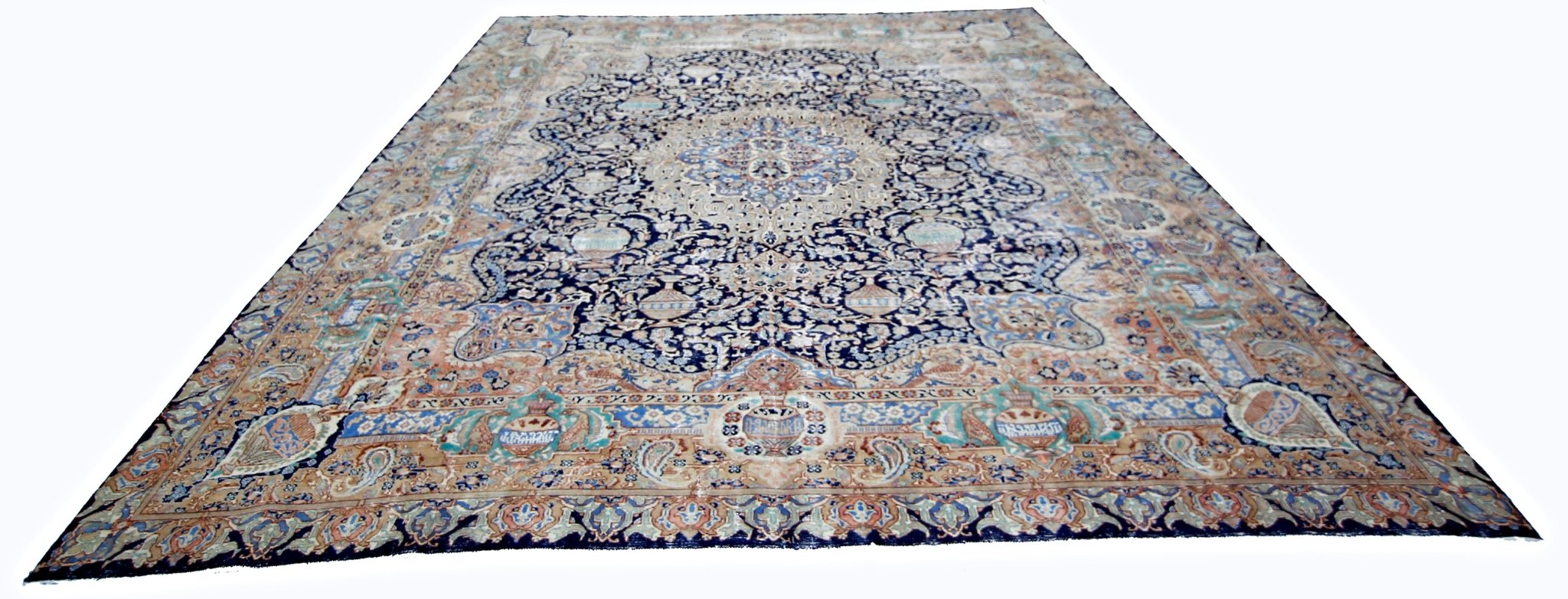 Handmade Vintage Persian Kashmar Rug | 360 x 301 cm | 11'10" x 9'10" - Najaf Rugs & Textile