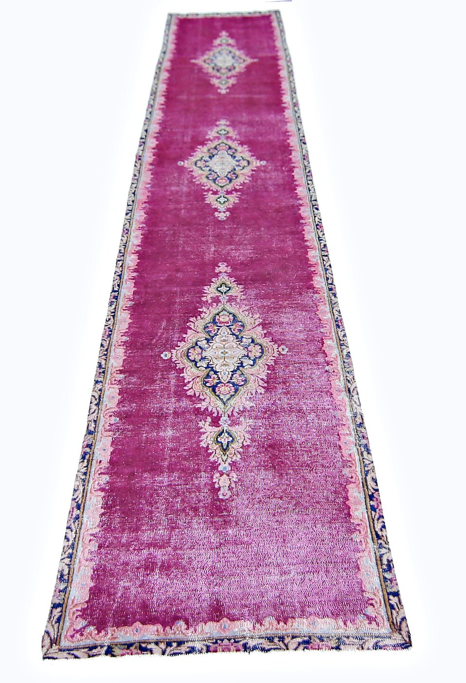 Handmade Vintage Persian Kerman Hallway Runner | 422 x 70 cm | 13'10" x 2'4" - Najaf Rugs & Textile