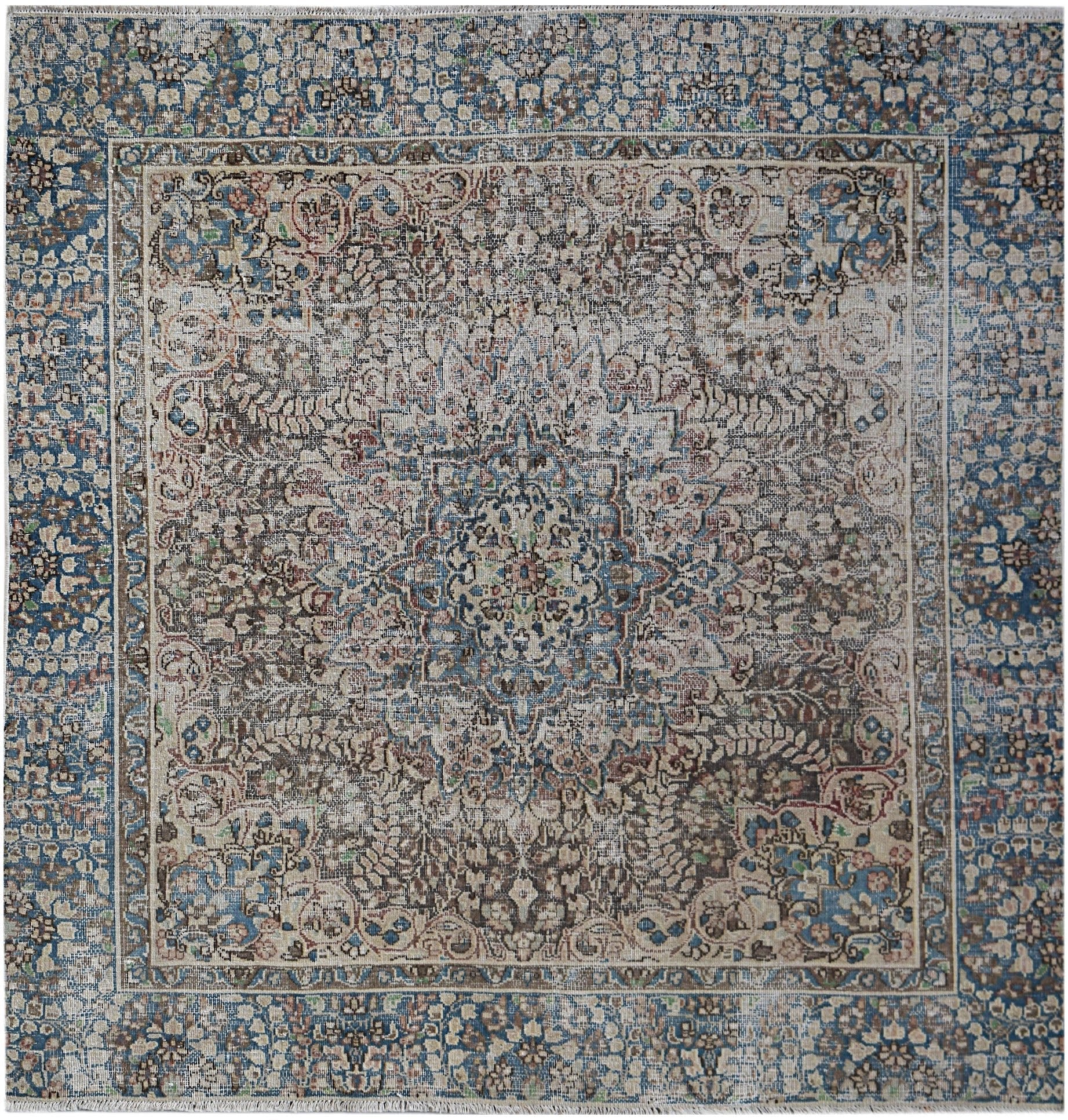 Handmade Vintage Persian Kerman Rug | 134 x 132 cm | 4'5" x 4'5" - Najaf Rugs & Textile