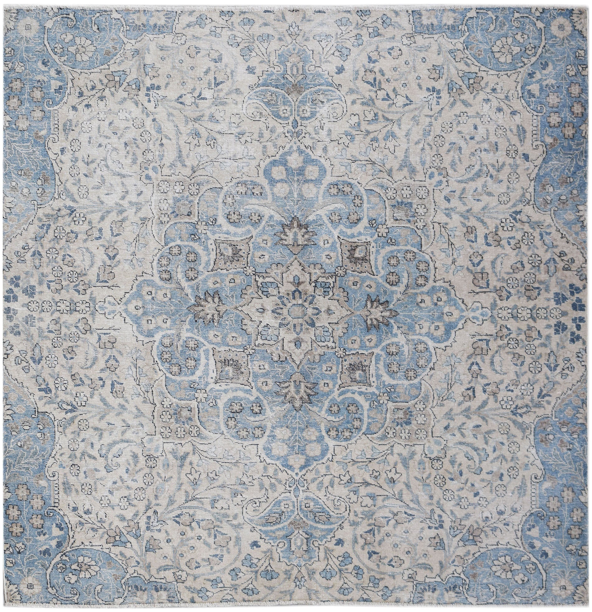 Handmade Vintage Persian Kerman Rug | 187 x 184 cm | 6'2" x 6'1" - Najaf Rugs & Textile