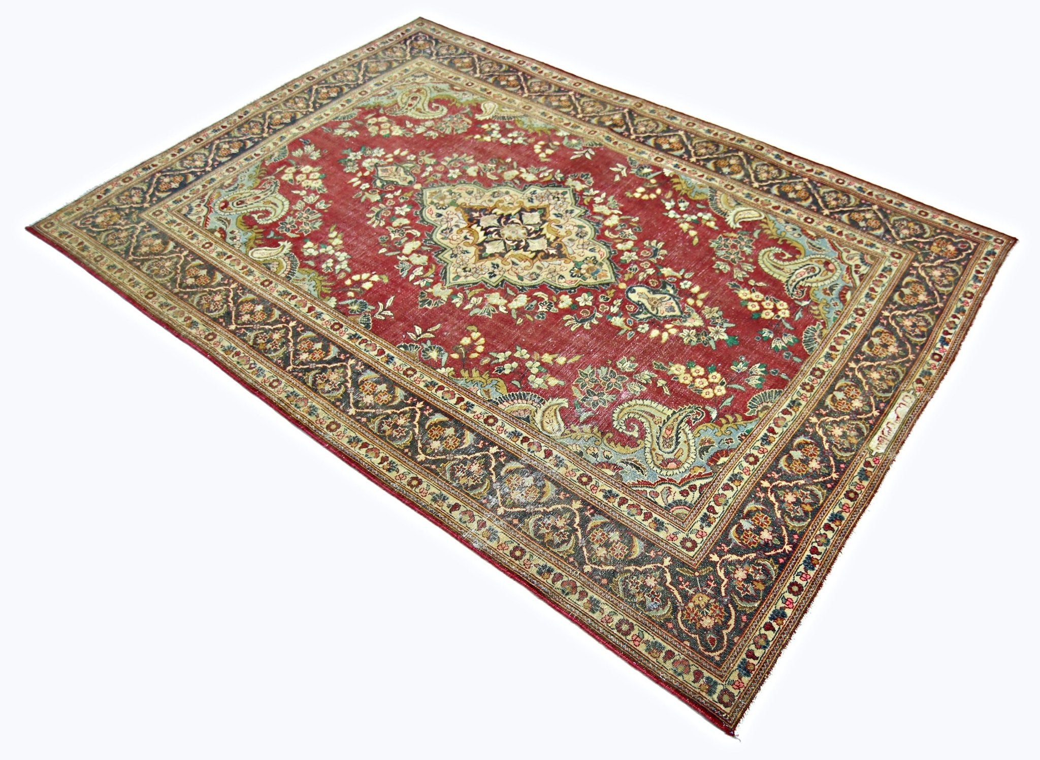 Handmade Vintage Persian Kerman Rug | 215 x 144 cm | 7'1" x 4'9" - Najaf Rugs & Textile