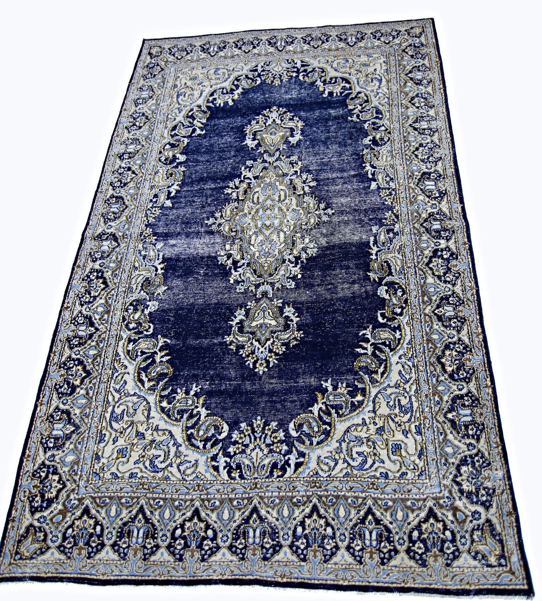 Handmade Vintage Persian Kerman Rug | 242 x 149 cm | 7'11" x 4'11" - Najaf Rugs & Textile
