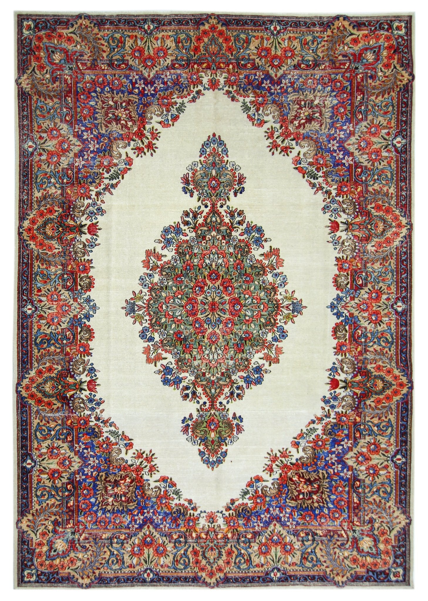 Handmade Vintage Persian Kerman Rug | 321 x 215 cm | 10'6" x 7' - Najaf Rugs & Textile