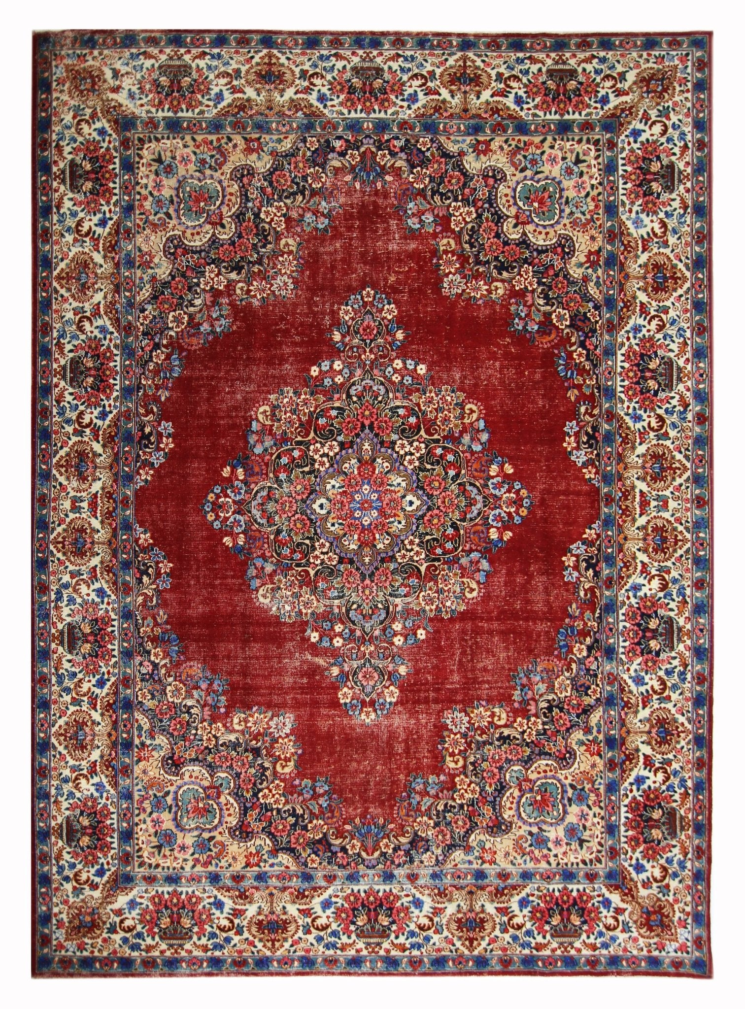 Handmade Vintage Persian Kerman Rug | 370 x 263 cm | 12'2" x 8'8" - Najaf Rugs & Textile
