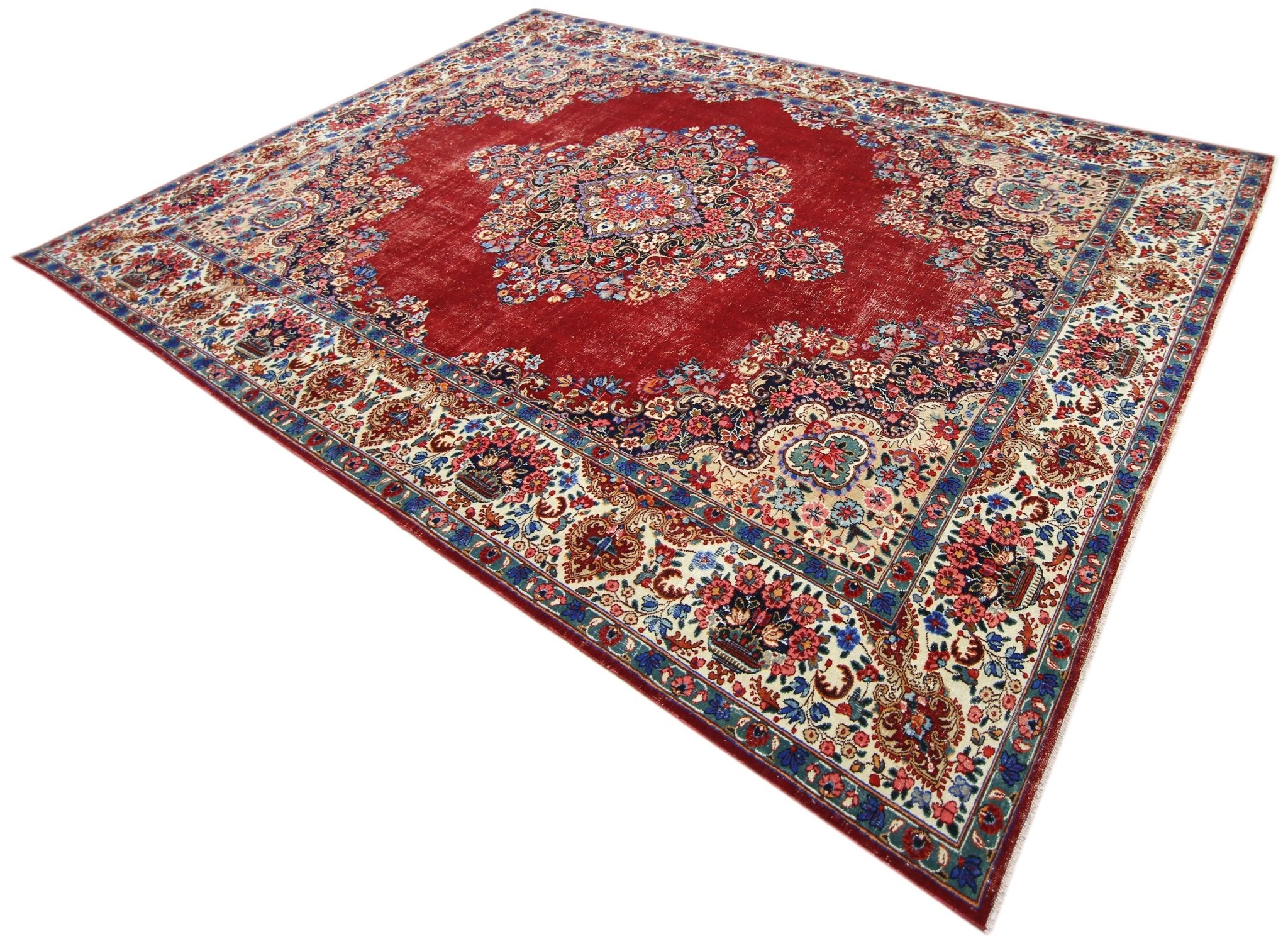 Handmade Vintage Persian Kerman Rug | 370 x 263 cm | 12'2" x 8'8" - Najaf Rugs & Textile