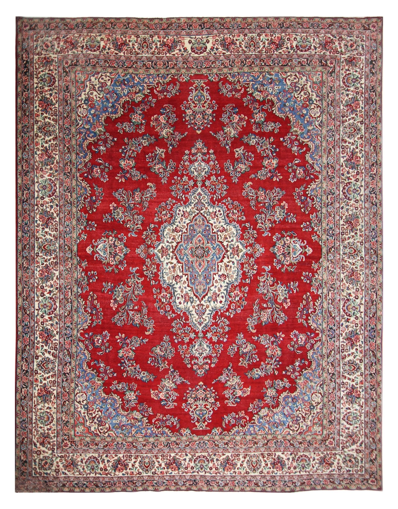 Handmade Vintage Persian Kerman Rug | 412 x 322 cm | 13'6" x 10'7" - Najaf Rugs & Textile