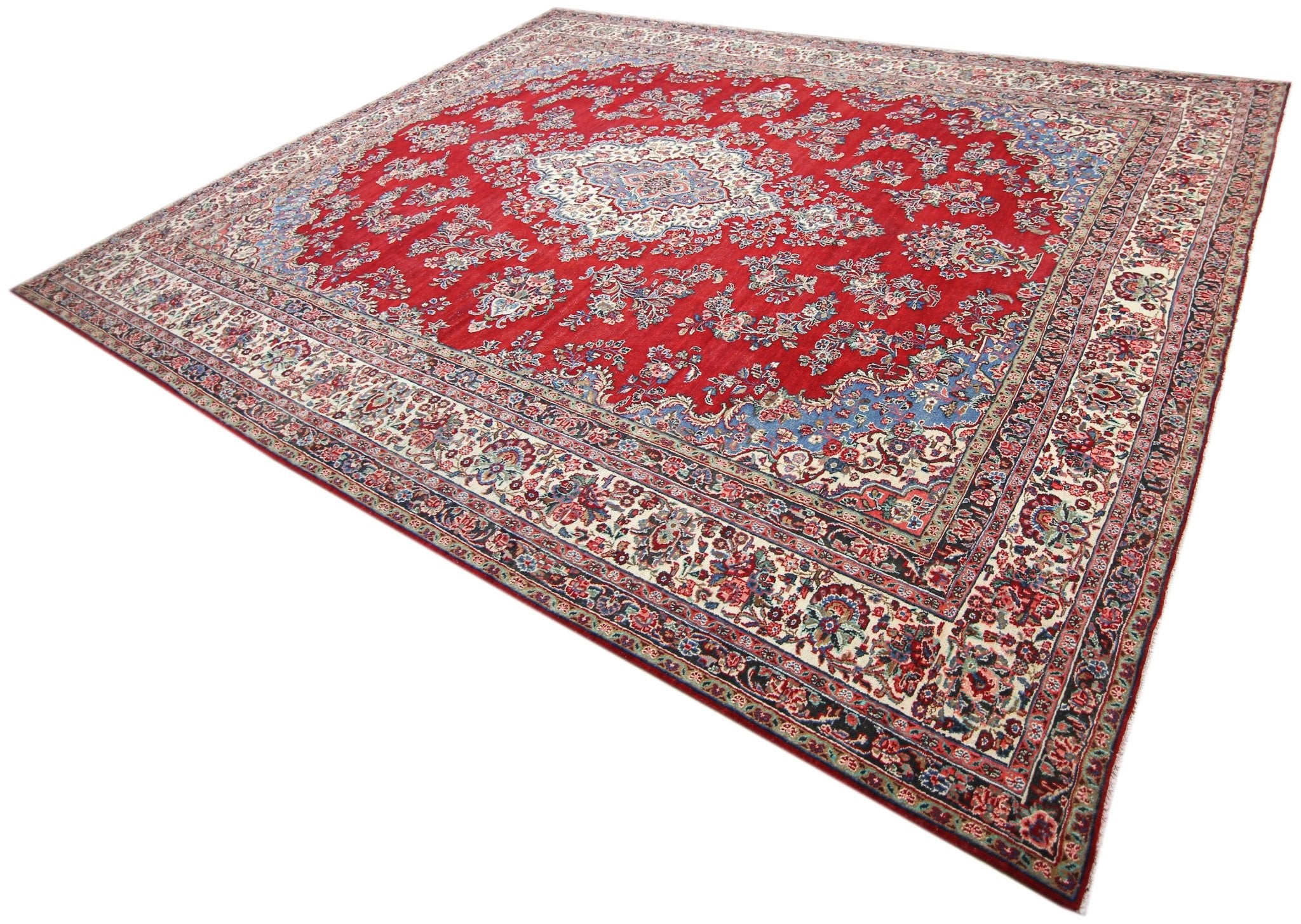 Handmade Vintage Persian Kerman Rug | 412 x 322 cm | 13'6" x 10'7" - Najaf Rugs & Textile