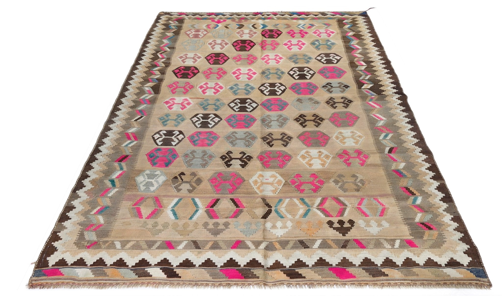 Handmade Vintage Persian Kilim | 261 x 161 cm | 8'7" x 5'3" - Najaf Rugs & Textile