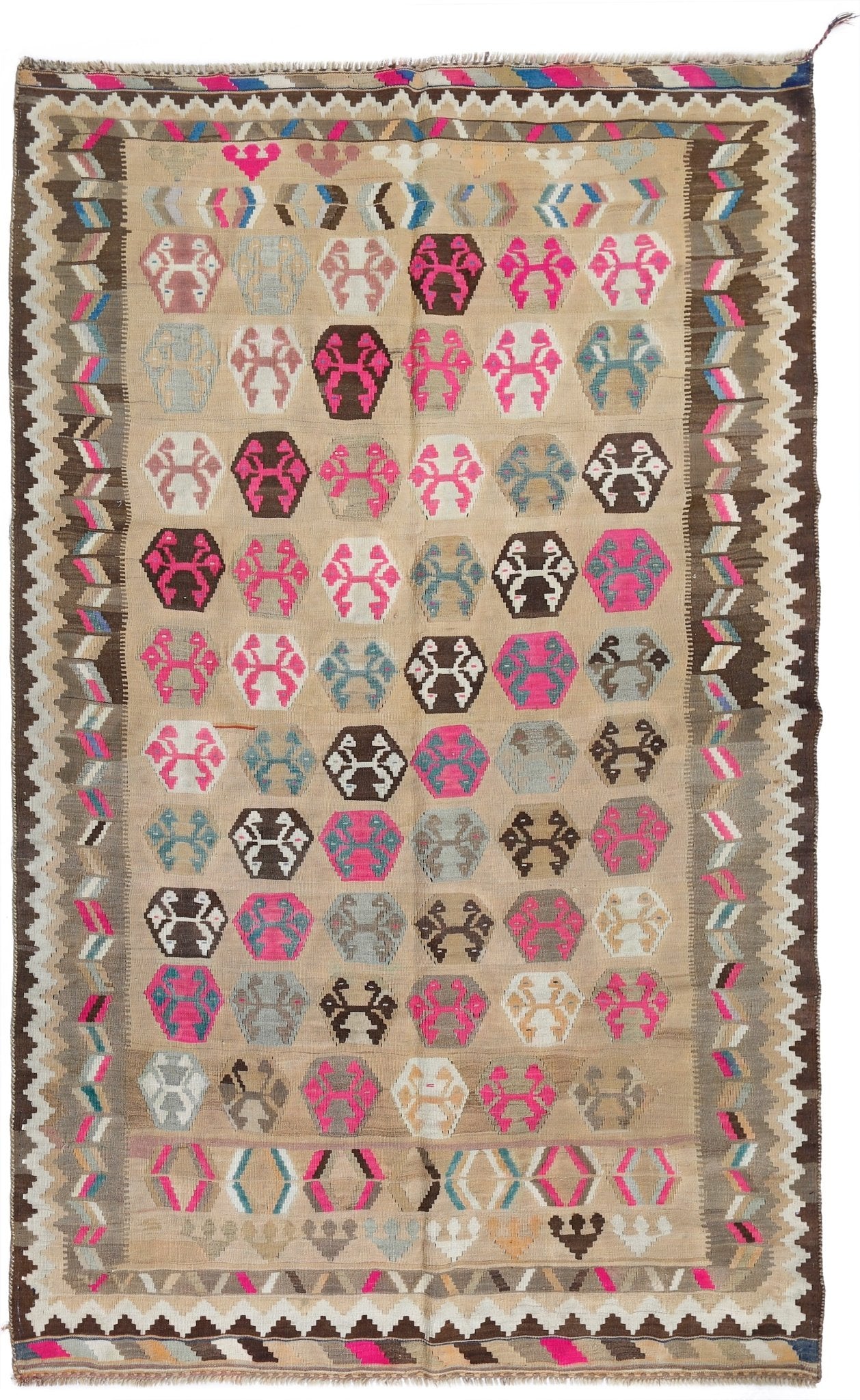 Handmade Vintage Persian Kilim | 261 x 161 cm | 8'7" x 5'3" - Najaf Rugs & Textile