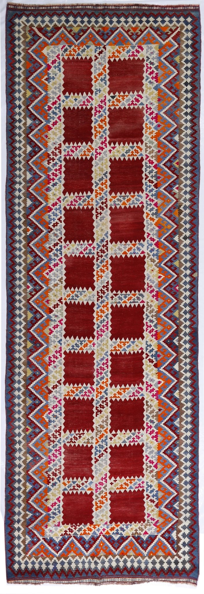 Handmade Vintage Persian Kilim Hallway Runner | 432 x 140 cm | 14'2" x 4'7" - Najaf Rugs & Textile