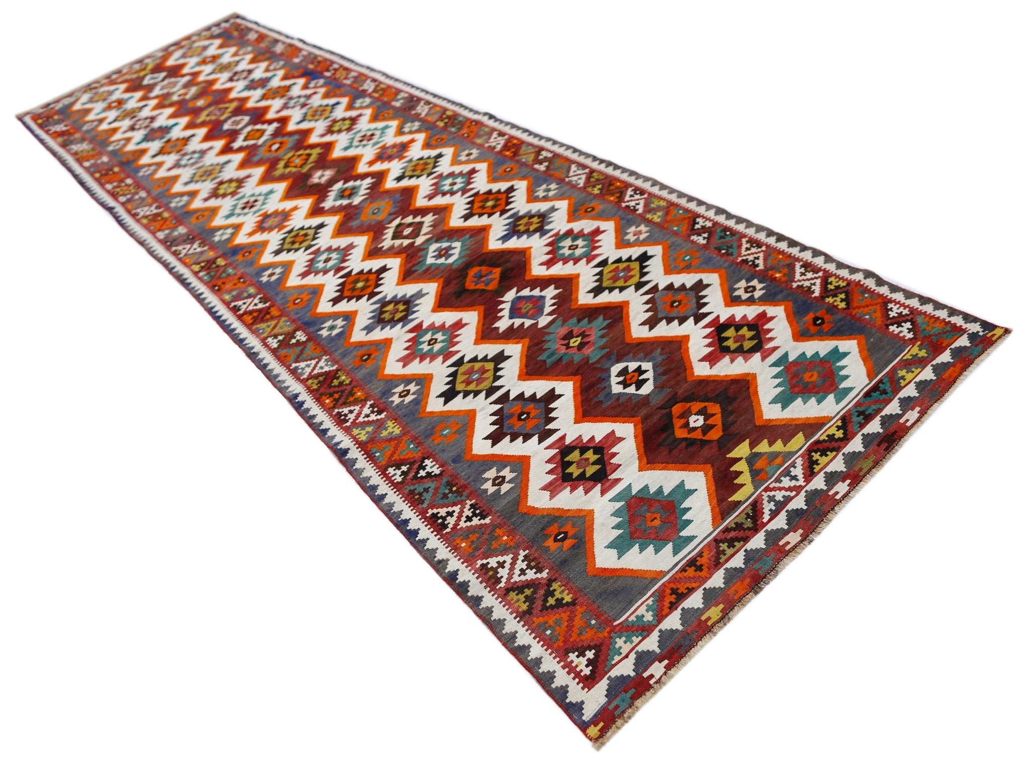 Handmade Vintage Persian Kilim Hallway Runner | 461 x 136 cm | 15'1" x 4'5" - Najaf Rugs & Textile