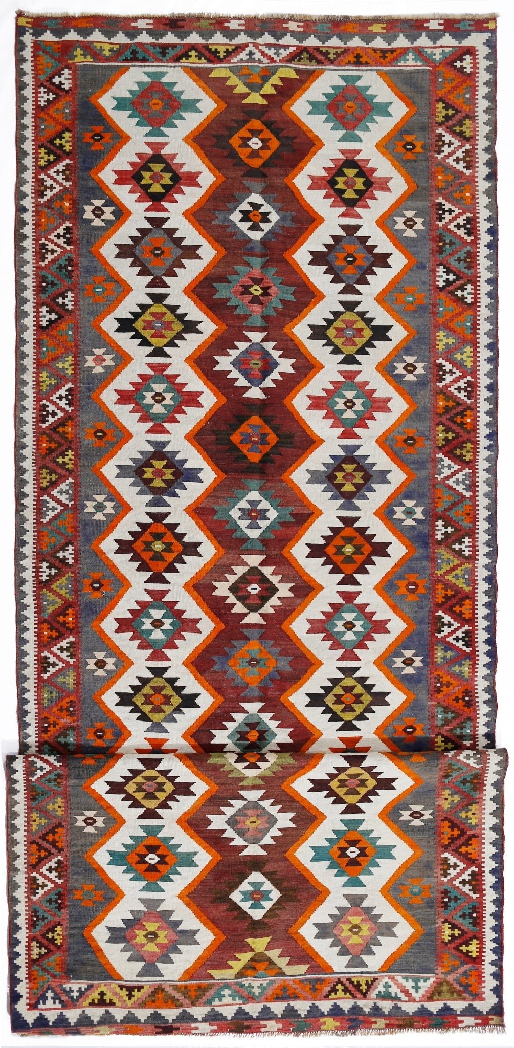 Handmade Vintage Persian Kilim Hallway Runner | 461 x 136 cm | 15'1" x 4'5" - Najaf Rugs & Textile