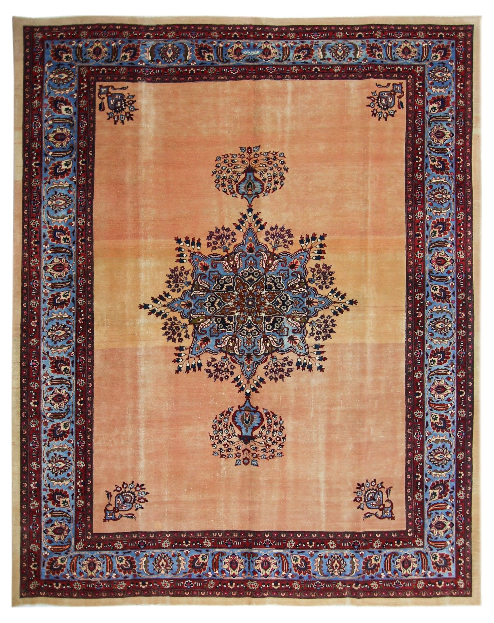 Handmade Vintage Persian Mashad Rug | 319 x 250 cm | 10'6" x 8'2" - Najaf Rugs & Textile