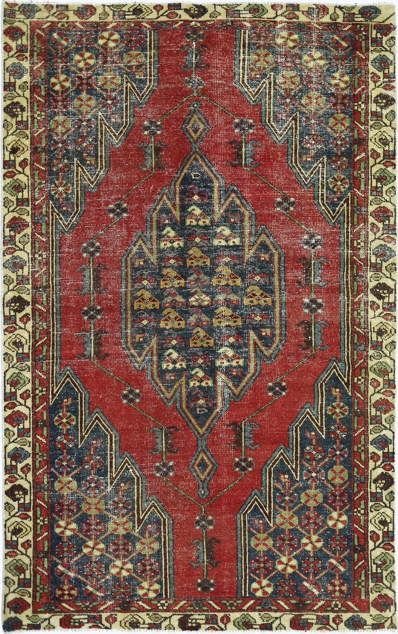 Handmade Vintage Persian Mazlaghan Rug | 182 x 115 cm | 6' x 3'9" - Najaf Rugs & Textile