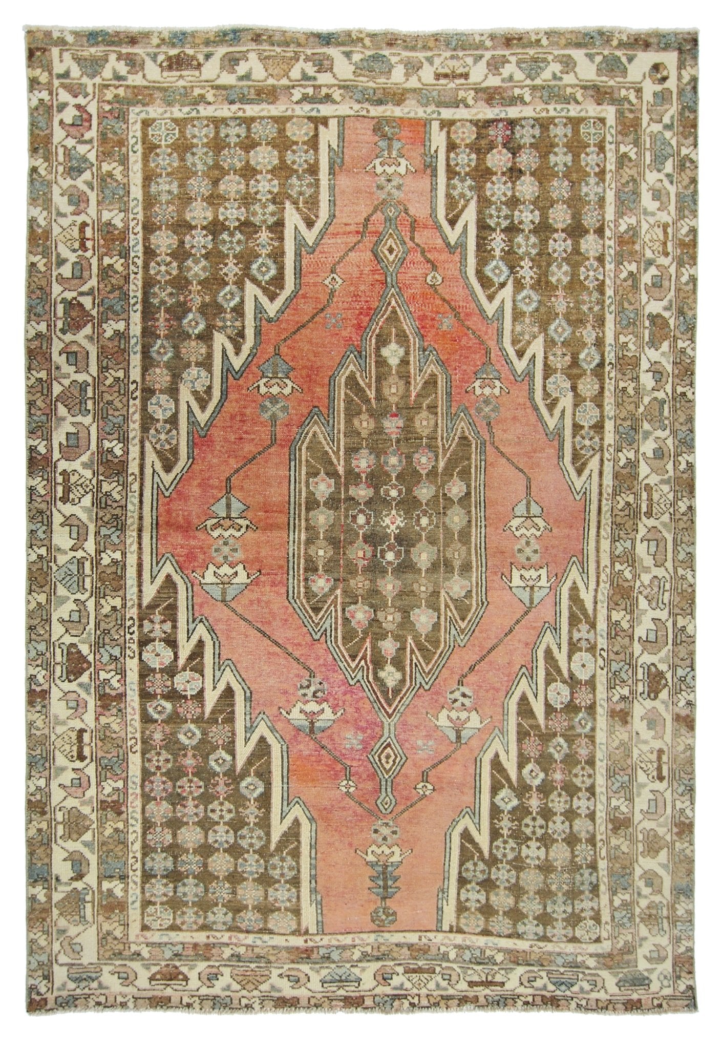 Handmade Vintage Persian Mazlaghan Rug | 187 x 129 cm | 6'2" x 4'3" - Najaf Rugs & Textile