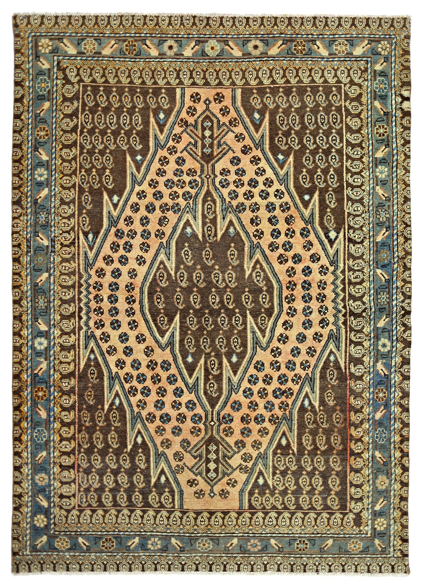 Handmade Vintage Persian Mazlaghan Rug | 187 x 133 cm | 6'2" x 4'4" - Najaf Rugs & Textile