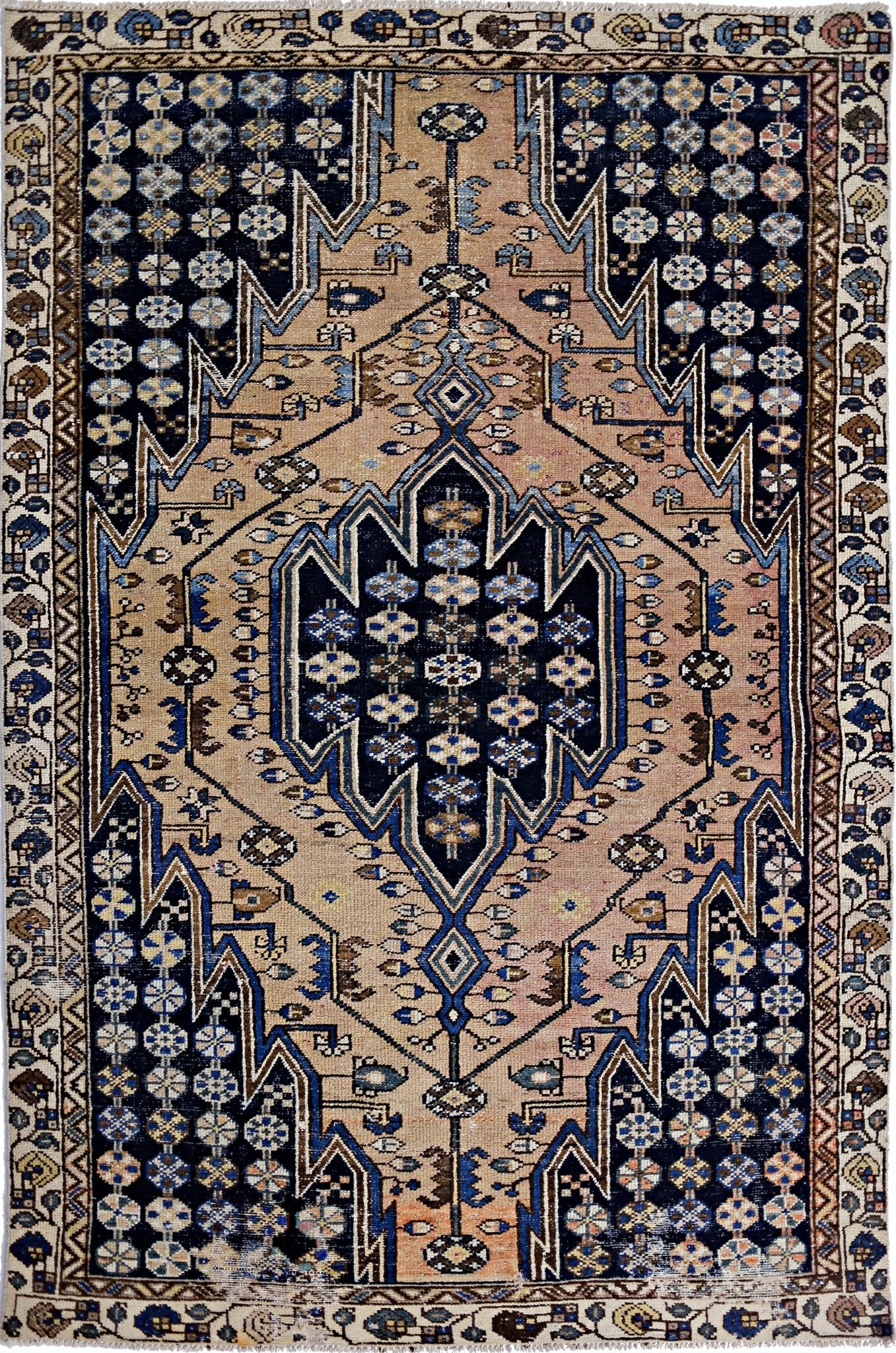 Handmade Vintage Persian Mazlaghan Rug | 189 x 123 cm | 6'2" x 4' - Najaf Rugs & Textile