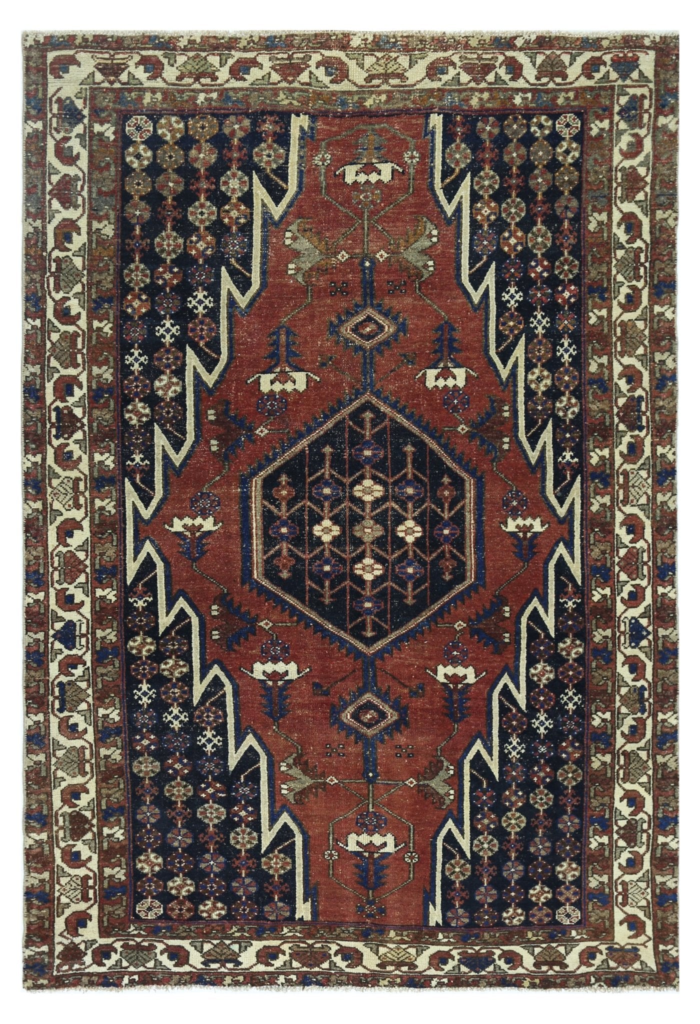 Handmade Vintage Persian Mazlaghan Rug | 189 x 125 cm | 6'2" x 4'1" - Najaf Rugs & Textile