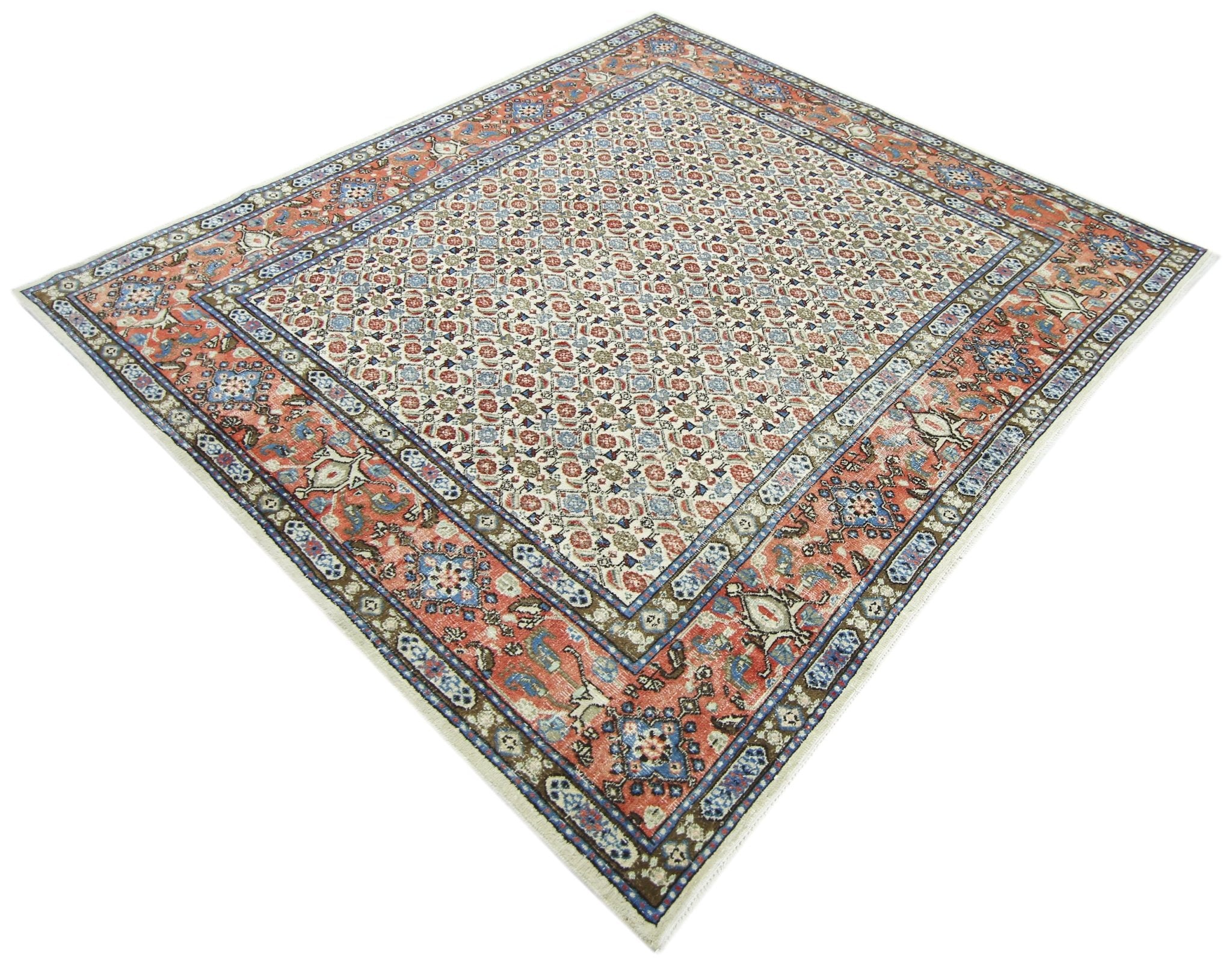 Handmade Vintage Persian Moud Rug | 213 x 202 cm | 7' x 6'8" - Najaf Rugs & Textile