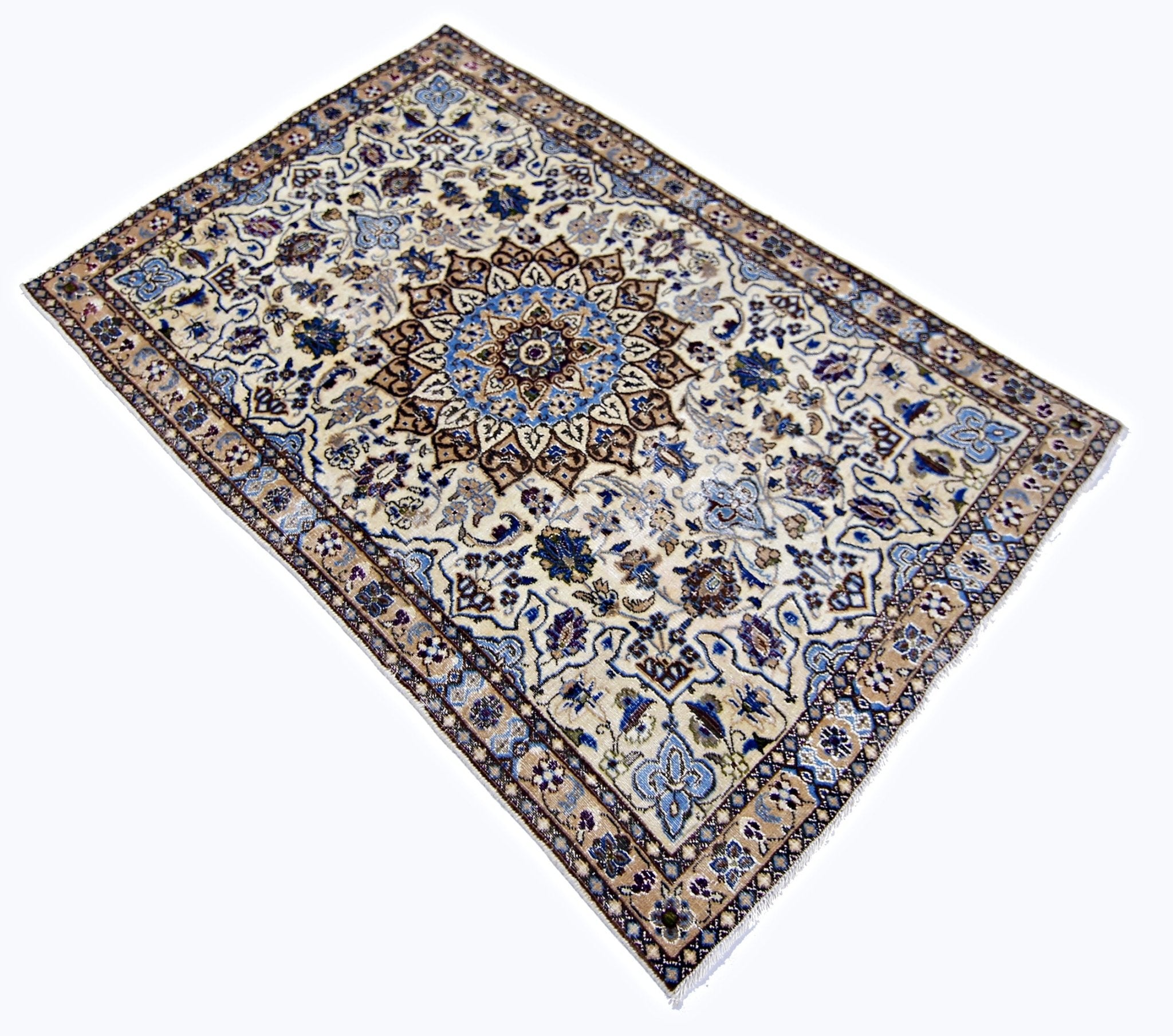 Handmade Vintage Persian Nain Rug | 126 x 84 cm | 4'2" x 2'9" - Najaf Rugs & Textile