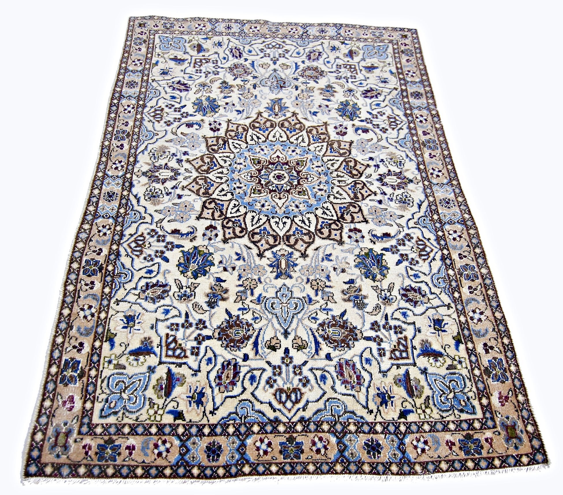 Handmade Vintage Persian Nain Rug | 126 x 84 cm | 4'2" x 2'9" - Najaf Rugs & Textile