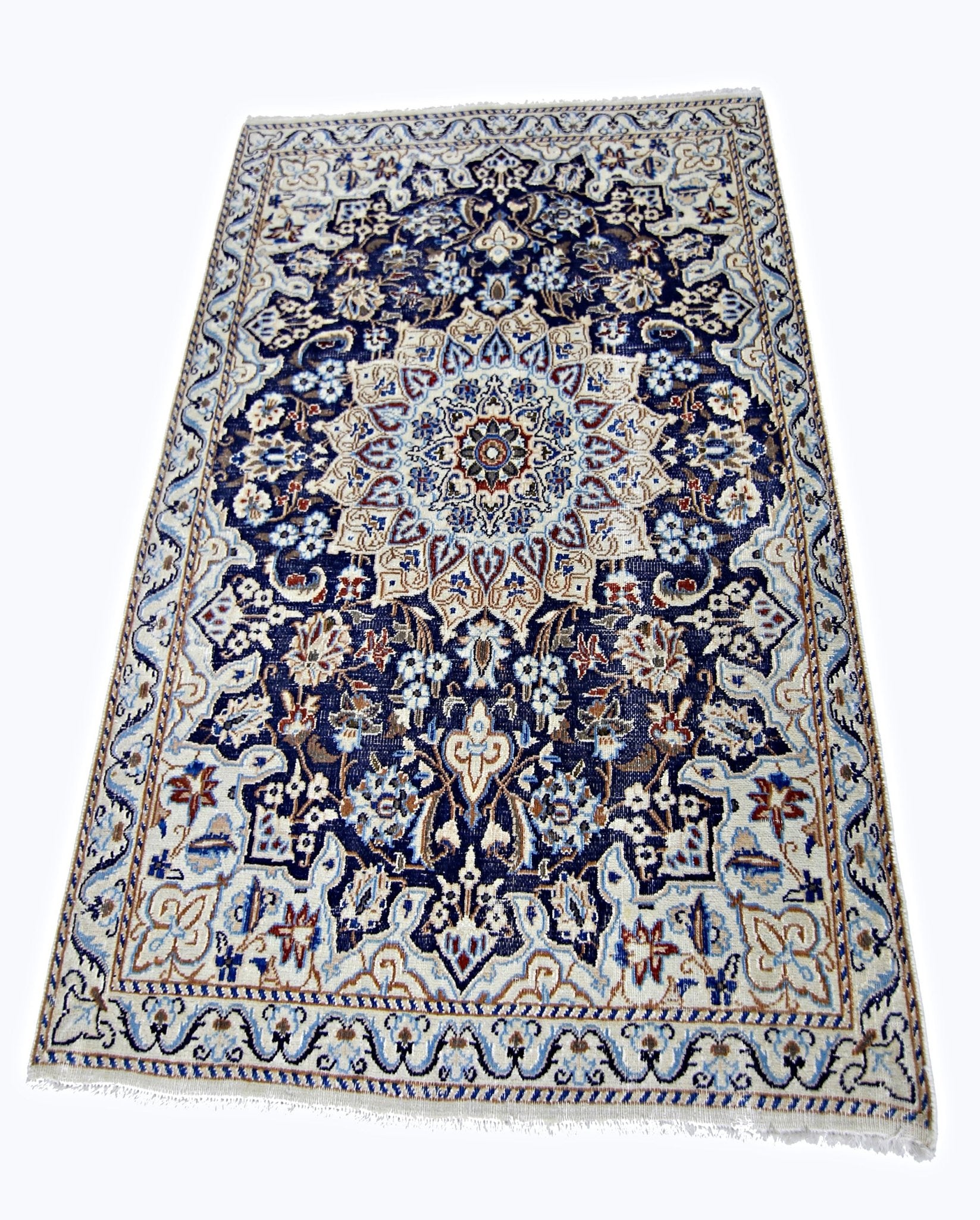 Handmade Vintage Persian Nain Rug | 128 x 86 cm | 4'3" x 2'10" - Najaf Rugs & Textile