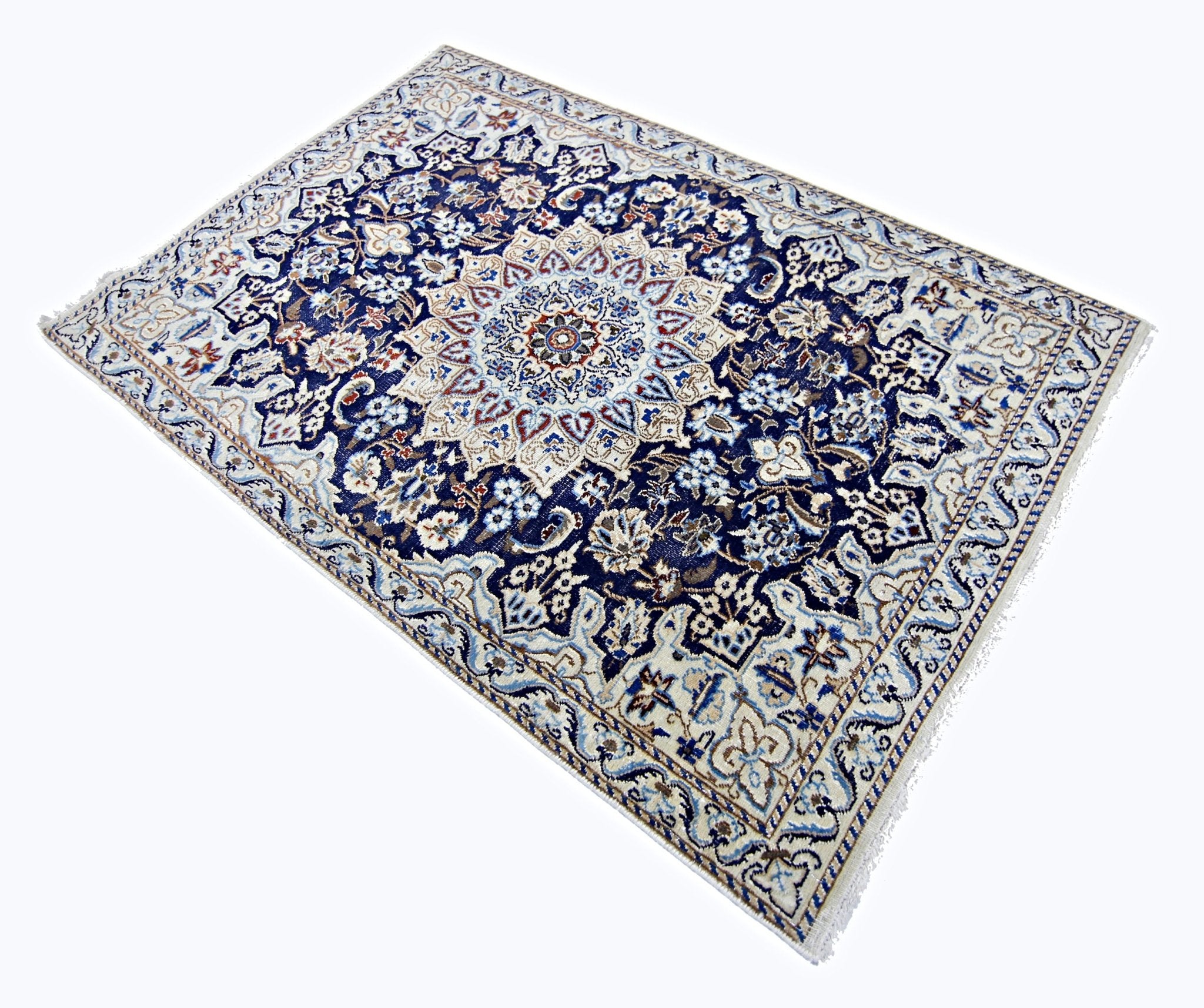 Handmade Vintage Persian Nain Rug | 128 x 86 cm | 4'3" x 2'10" - Najaf Rugs & Textile