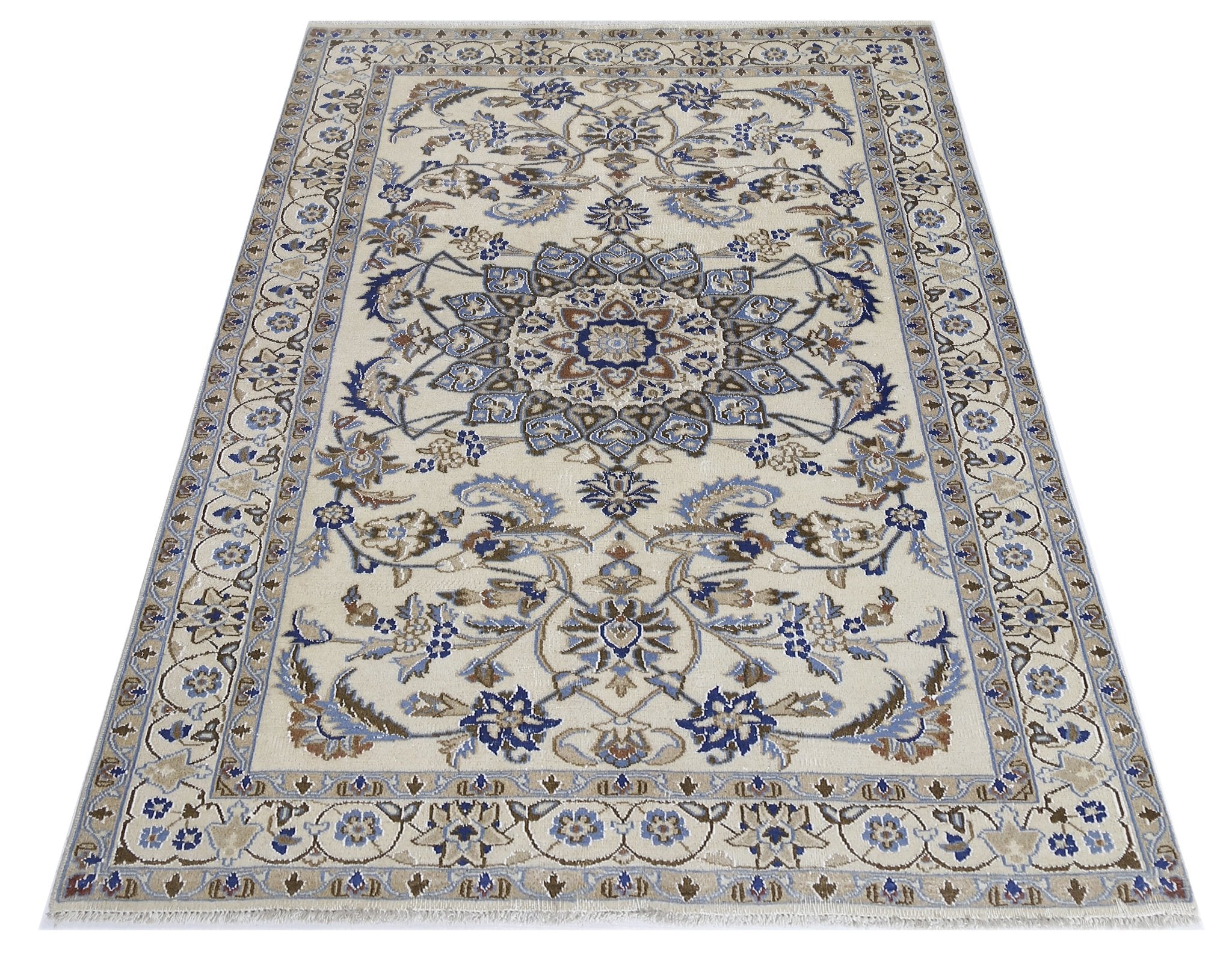 Handmade Vintage Persian Nain Rug | 187 x 121 cm | 6'2" x 4' - Najaf Rugs & Textile