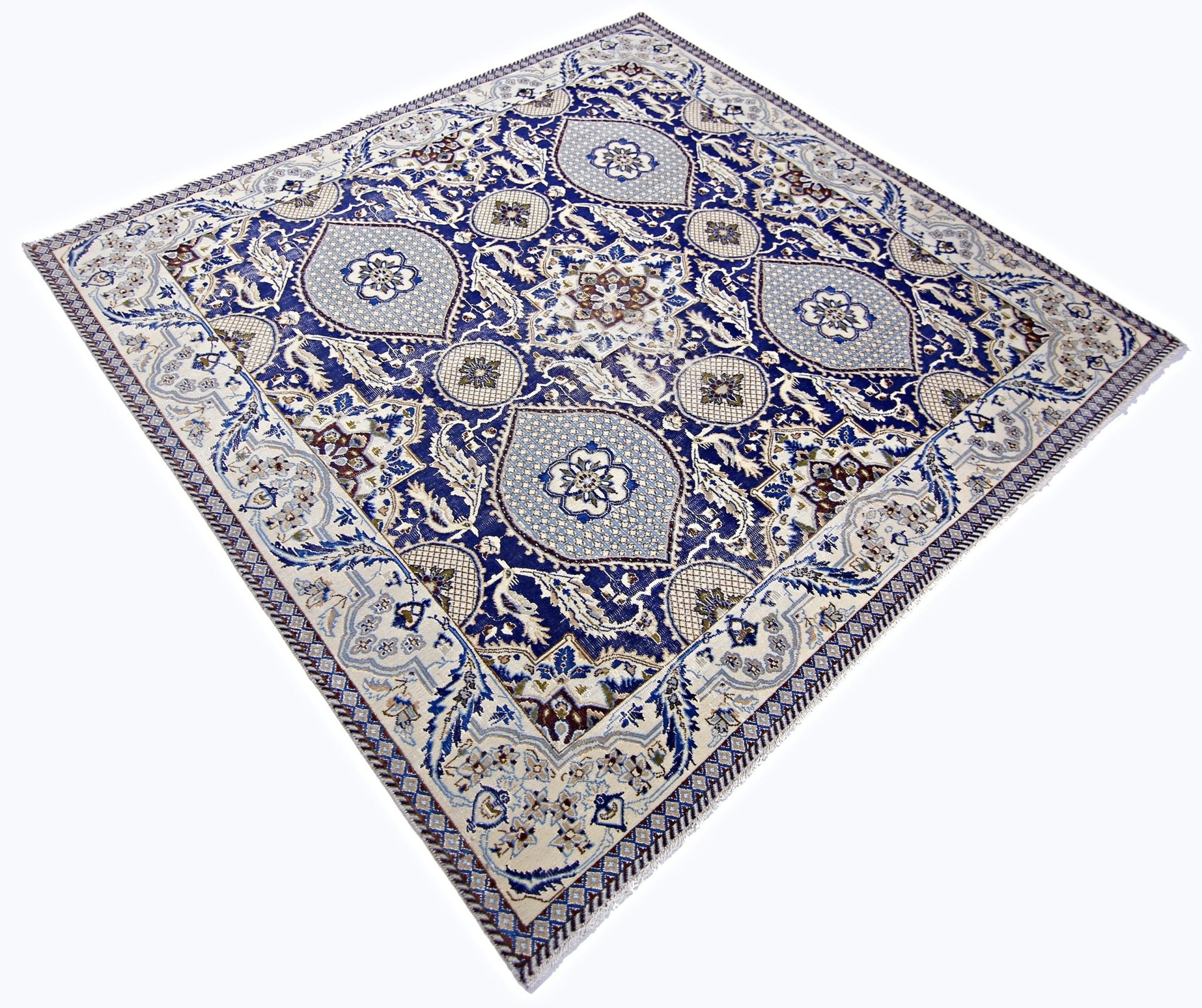 Handmade Vintage Persian Nain Rug | 193 x 189 cm | 6'4" x 6'2" - Najaf Rugs & Textile