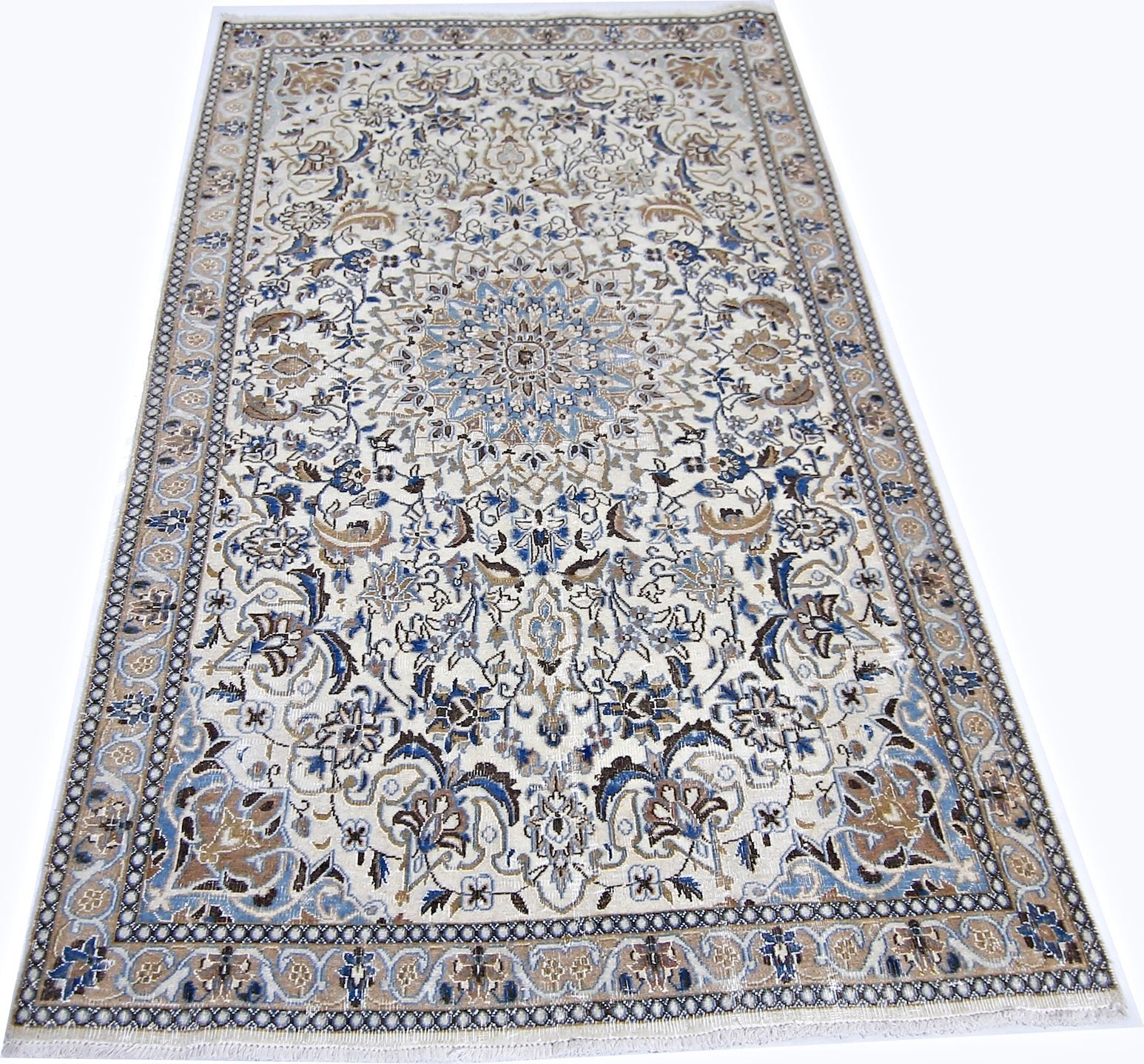 Handmade Vintage Persian Nain Rug | 199 x 111 cm | 6'6" x 3'8" - Najaf Rugs & Textile