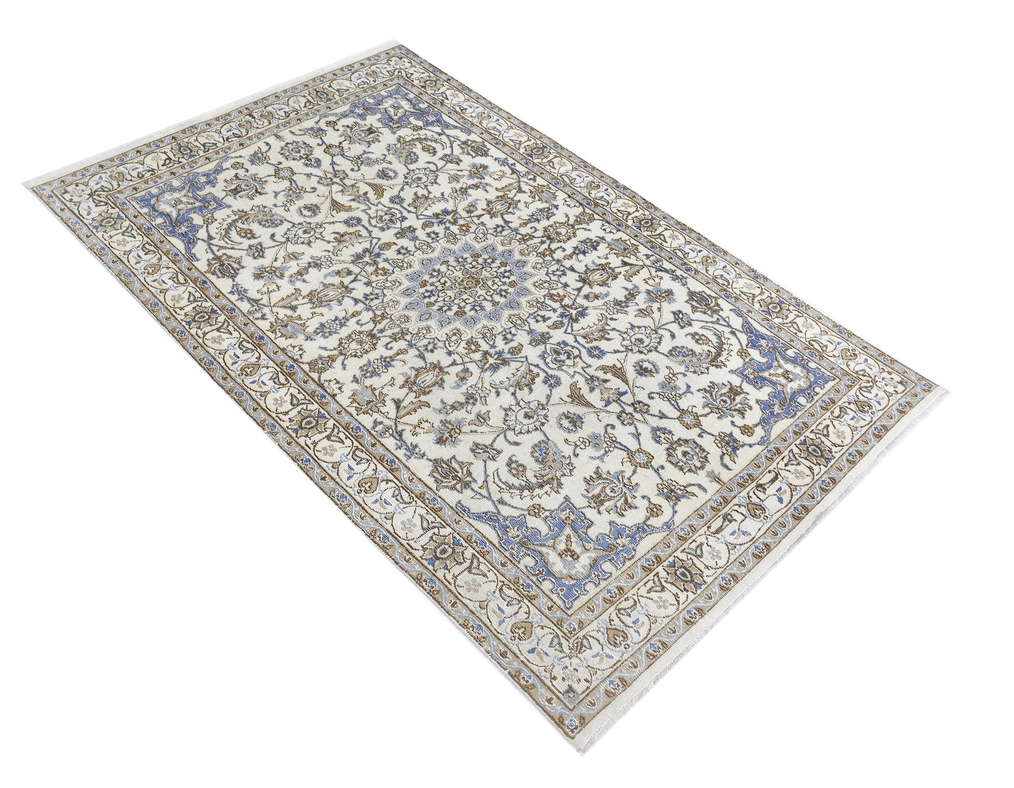 Handmade Vintage Persian Nain Rug | 203 x 120 cm | 6'8" x 3'11" - Najaf Rugs & Textile