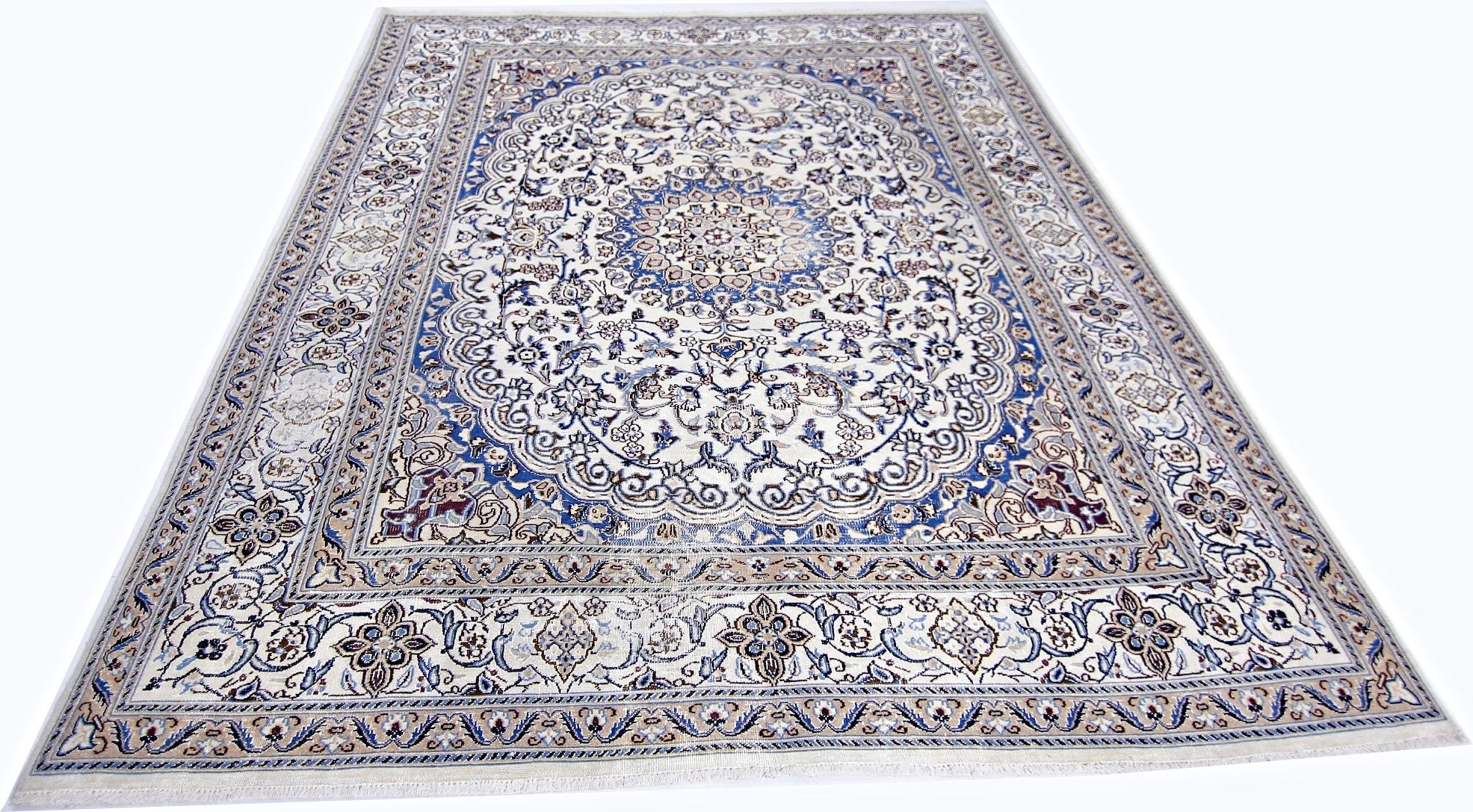 Handmade Vintage Persian Nain Rug | 253 x 202 cm | 8'3" x 6'7" - Najaf Rugs & Textile